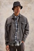 Brown Oversized Overdyed Curved Placket Jean Jackets