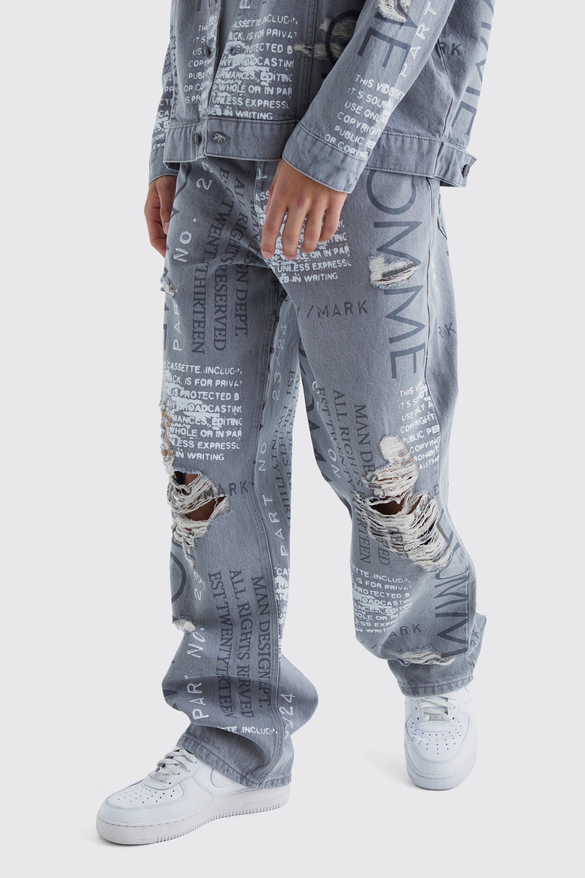 Mid grey Baggy Rigid All Over Distressed Jeans
