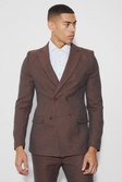 Brown Skinny Fit Double Breasted Pleat Texture Blazer