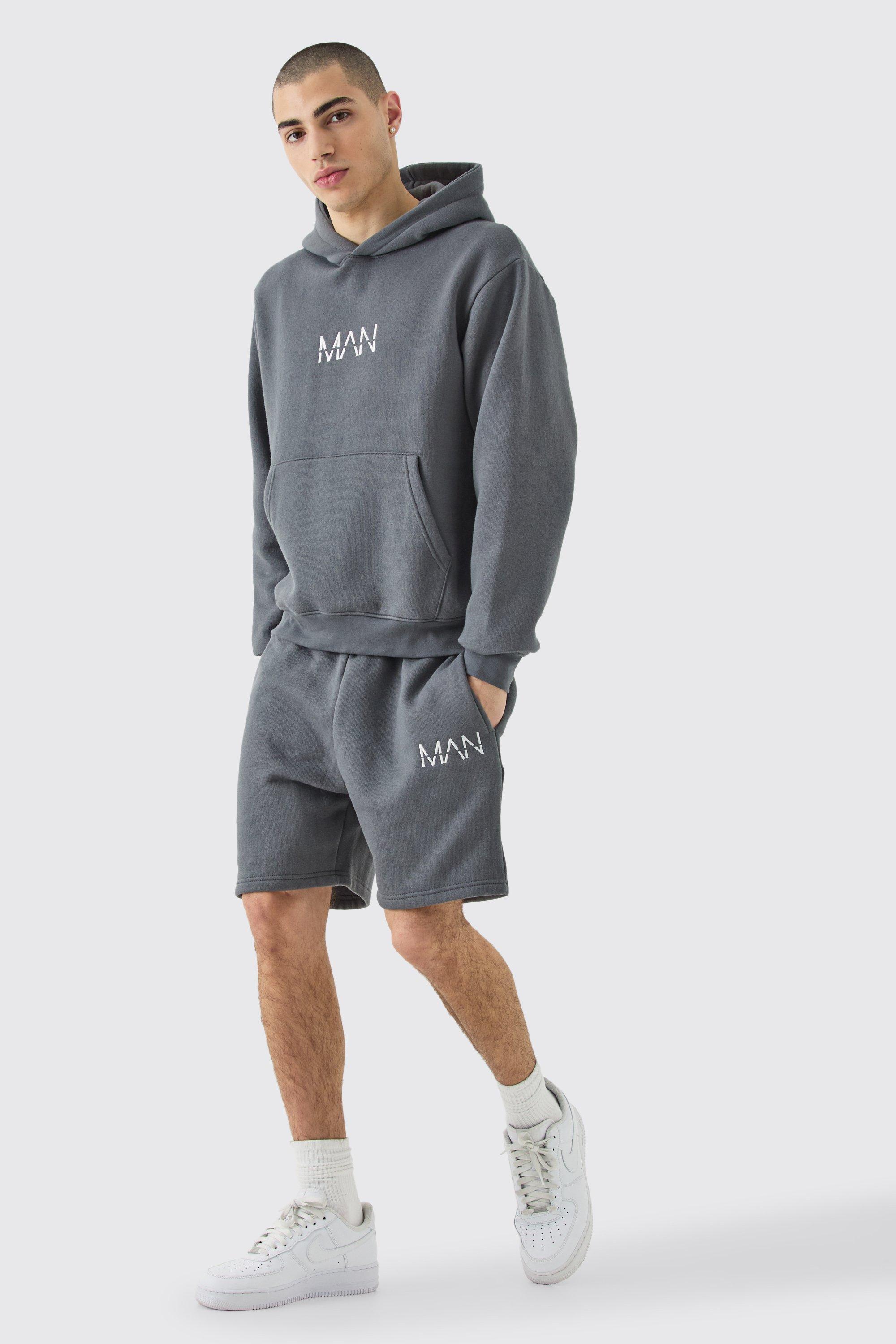 Man Boxy Hoodie Short Tracksuit boohooMAN