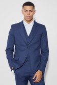 Navy Single Breasted Slim Check Suit Jacket