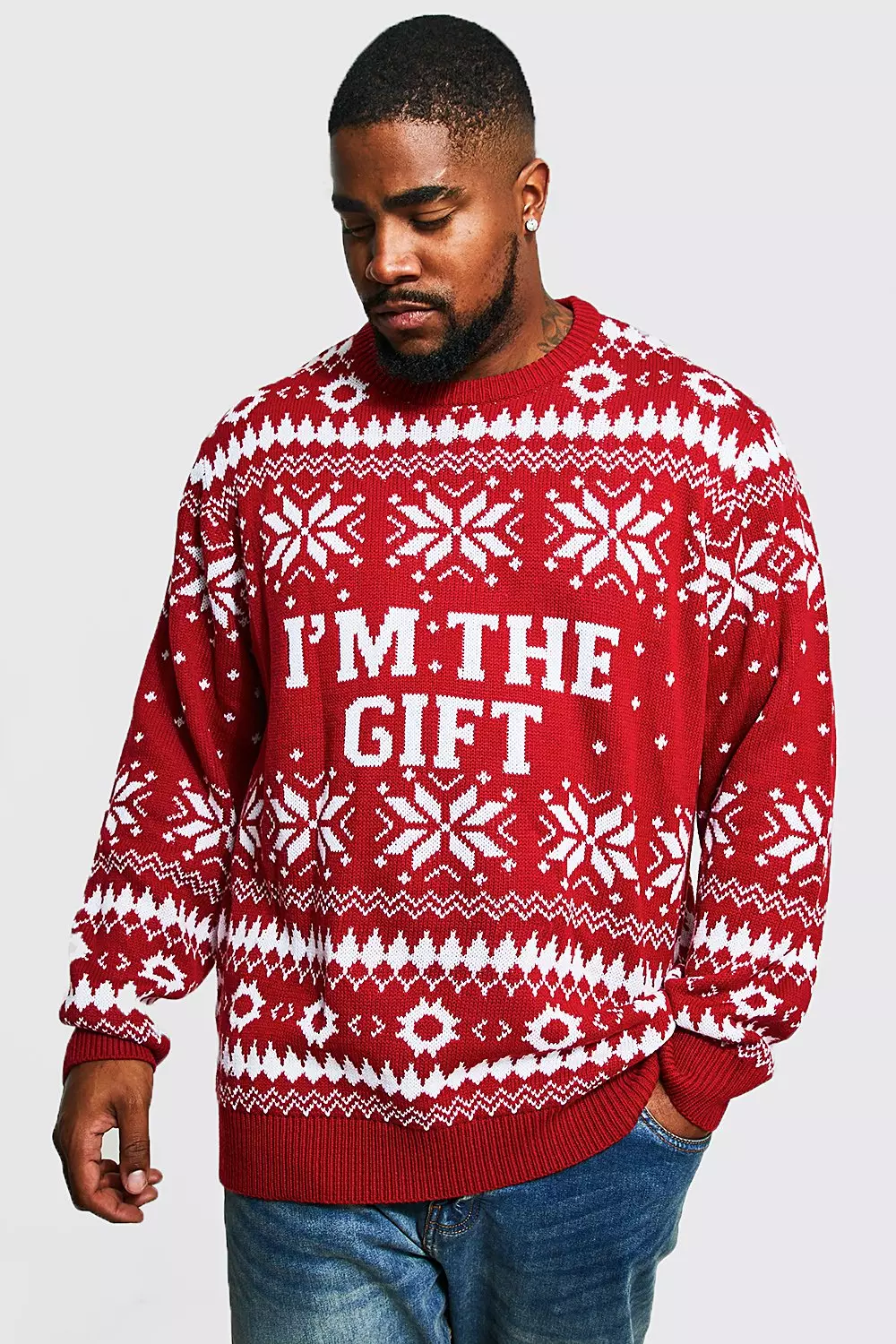 Plus Size I m The Gift Christmas Jumper boohooMAN UK