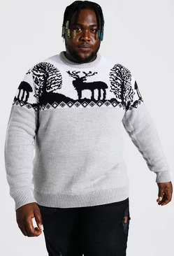 Grey Plus Size Fairisle Knitted Christmas Sweater