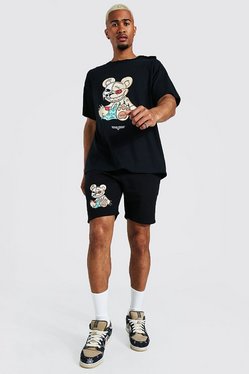 Teddy Graphic T-shirt And Short Set | boohooMAN USA