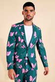 Teal Single Breasted Butterfly Suit Jacket