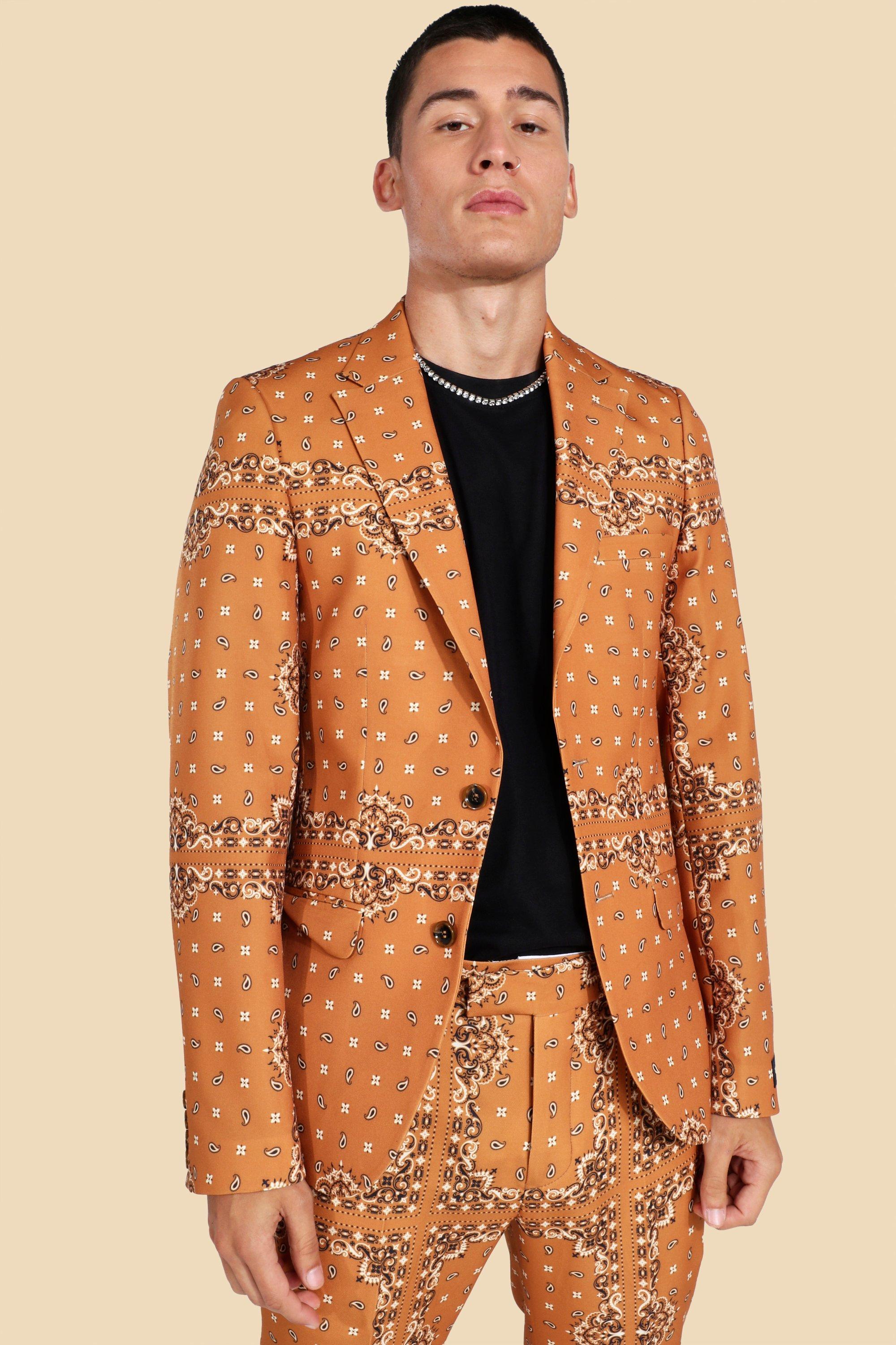 Tan Single Breasted Bandana Suit Jacket