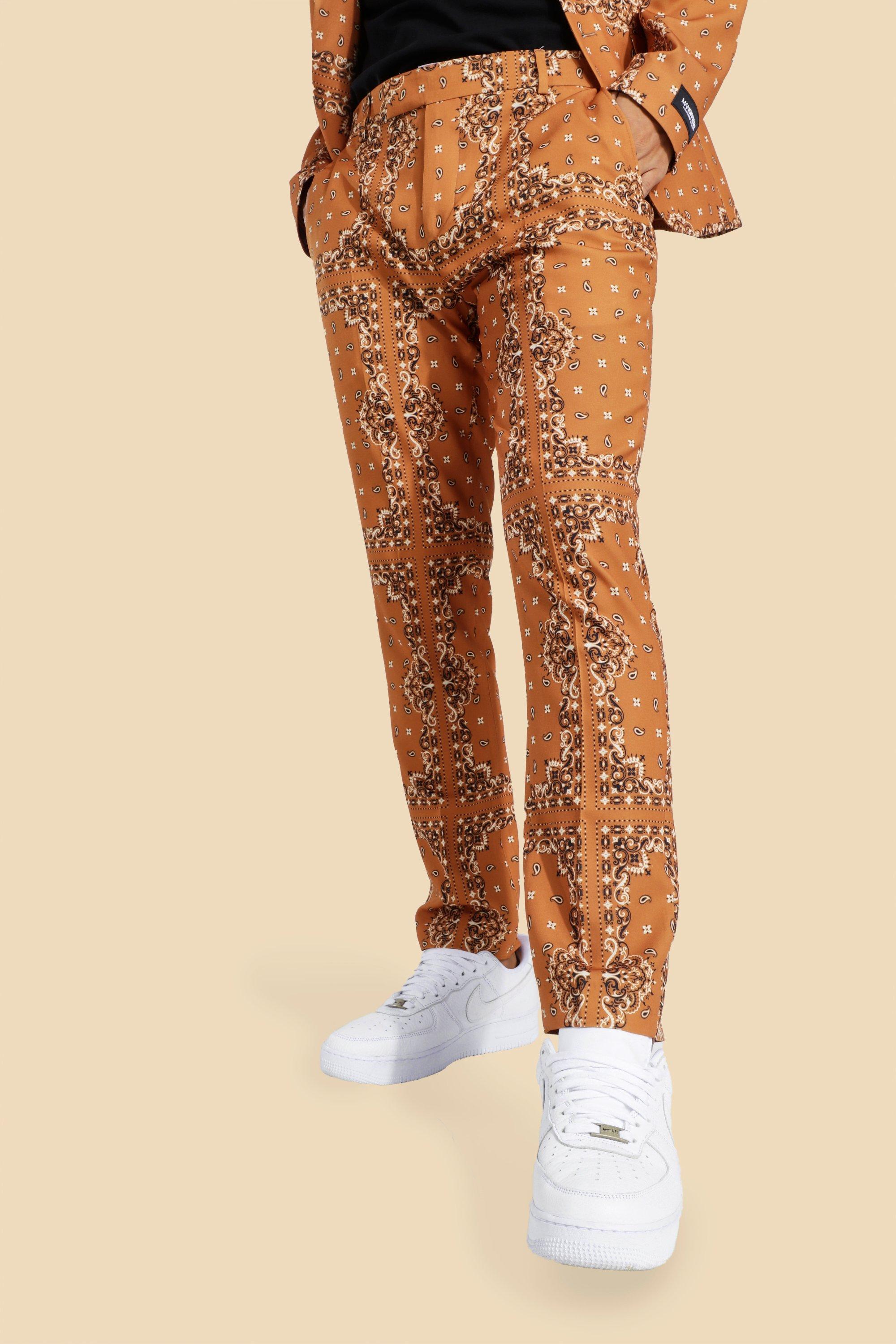 Tan Skinny Bandana Suit Trousers