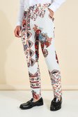Skinny Anzughose mit Paisley-Print, White
