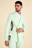 Sage Double Breasted Tape Print Suit Jacket