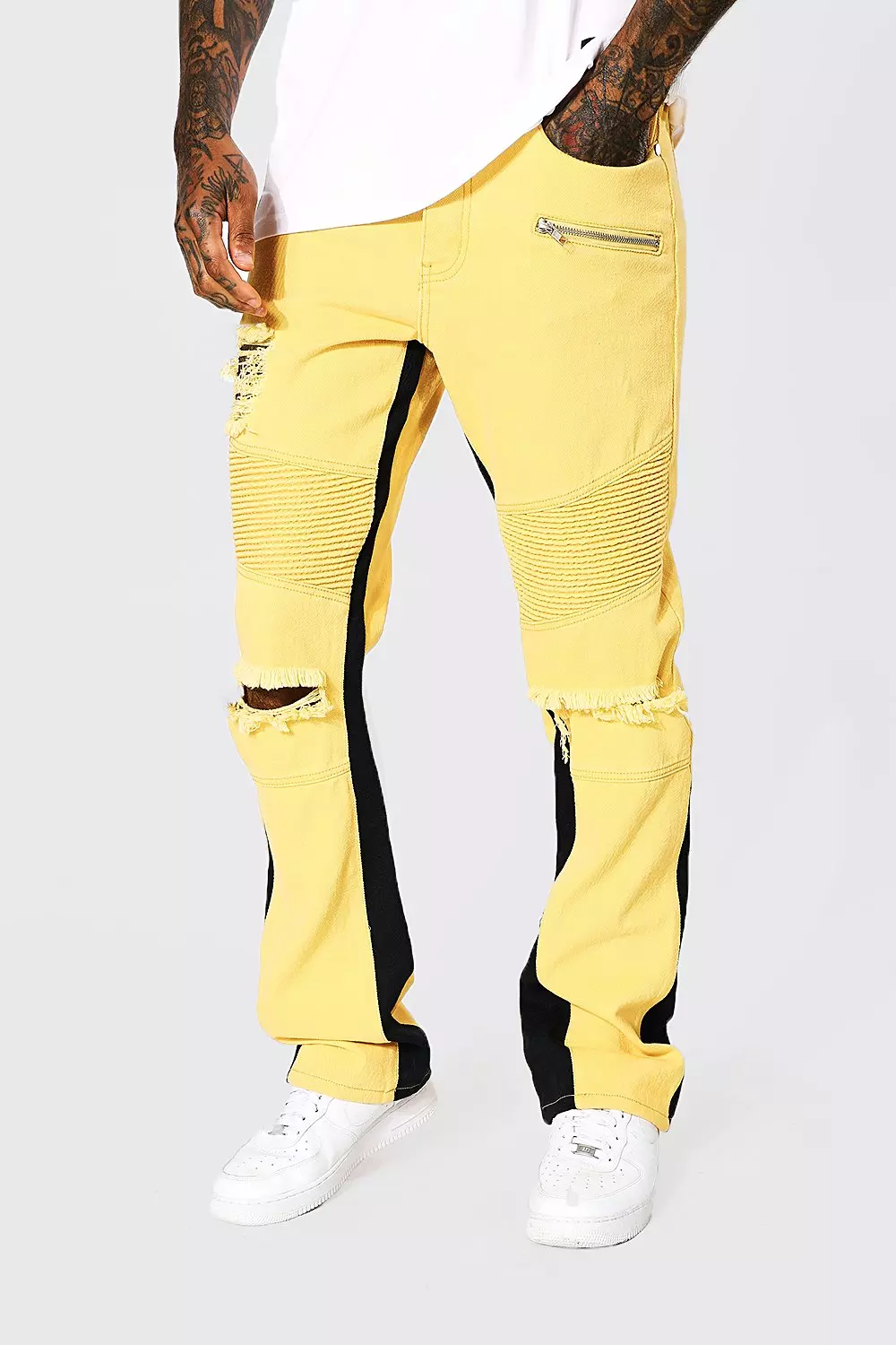Yellow biker jeans sales