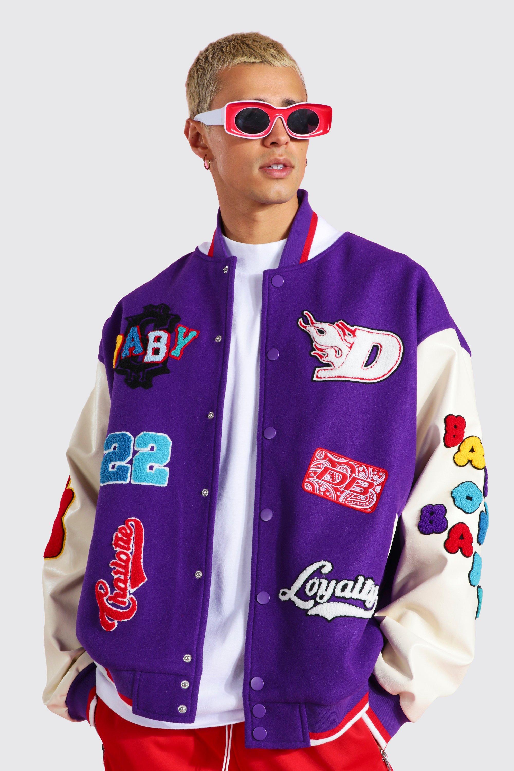 Moj Custom Orders Black and Purple Mens Varsity Jacket