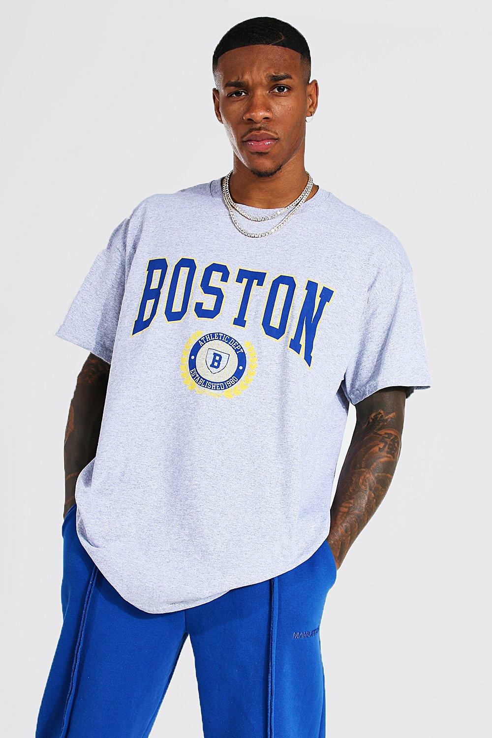 boohooMAN Mens Oversized Los Angeles Varsity Graphic T-Shirt - Blue