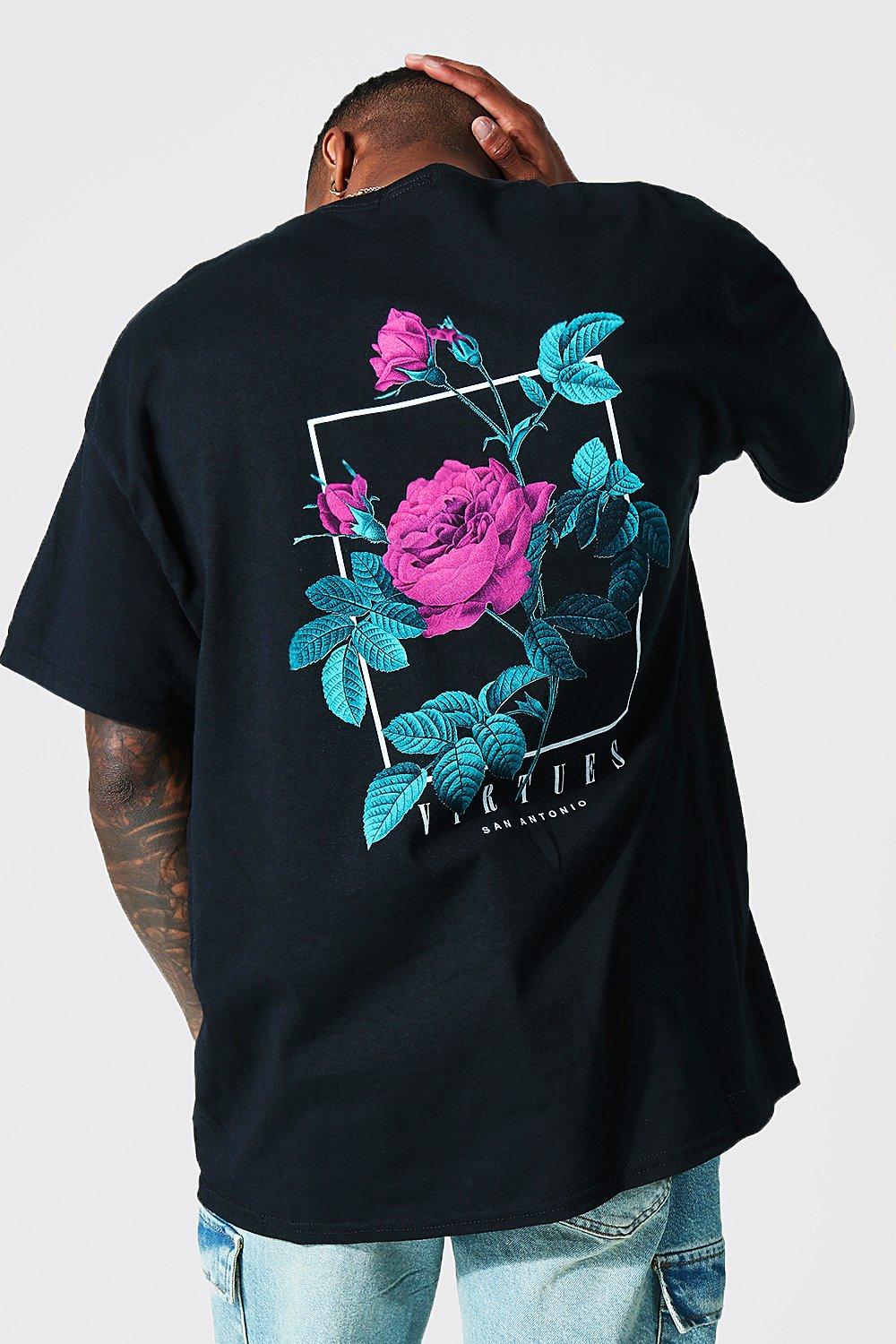 boohooMAN Plus Size Oversized Rose Back Graphic T-Shirt