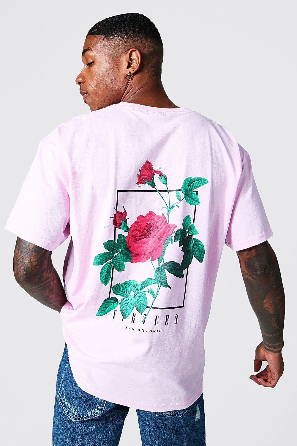 boohooMAN Plus Size Oversized Rose Back Graphic T-Shirt