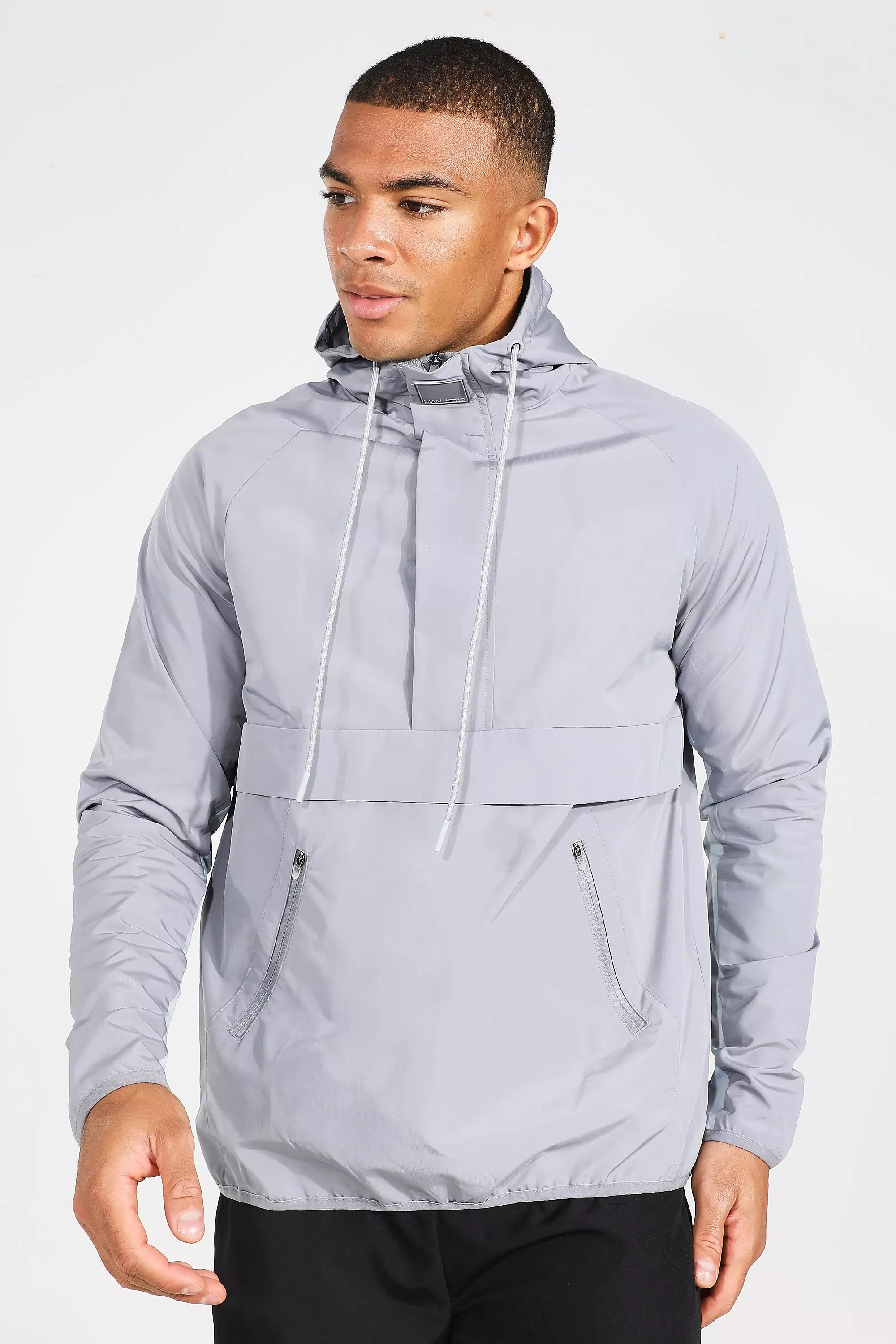 Man Active Gym Colour Block Windbreaker Light grey