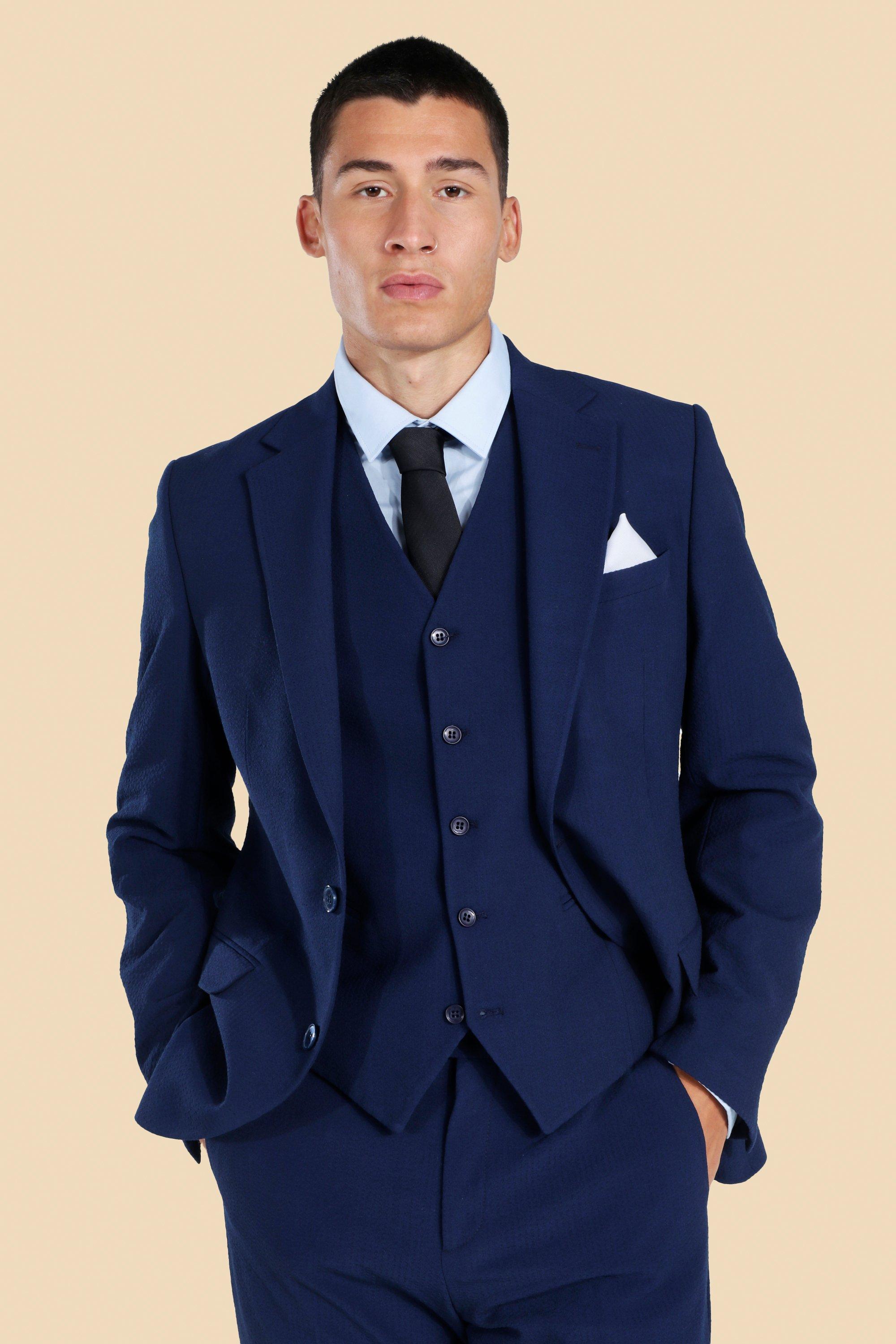 Mens slim clearance fit seersucker suit