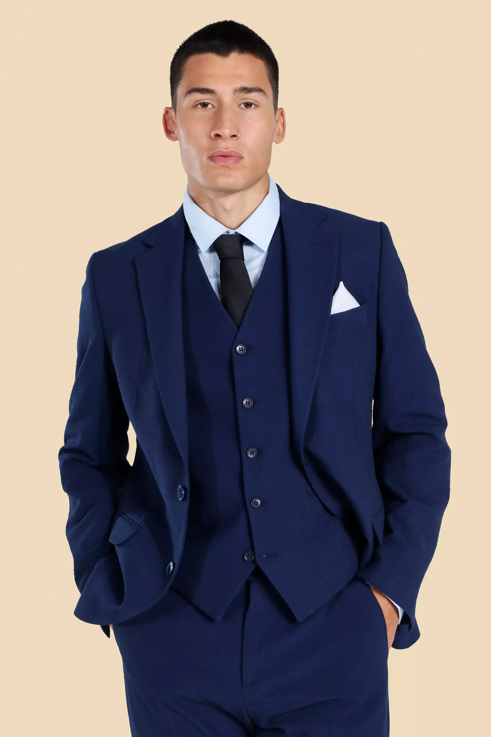 Navy blue seersucker suit best sale