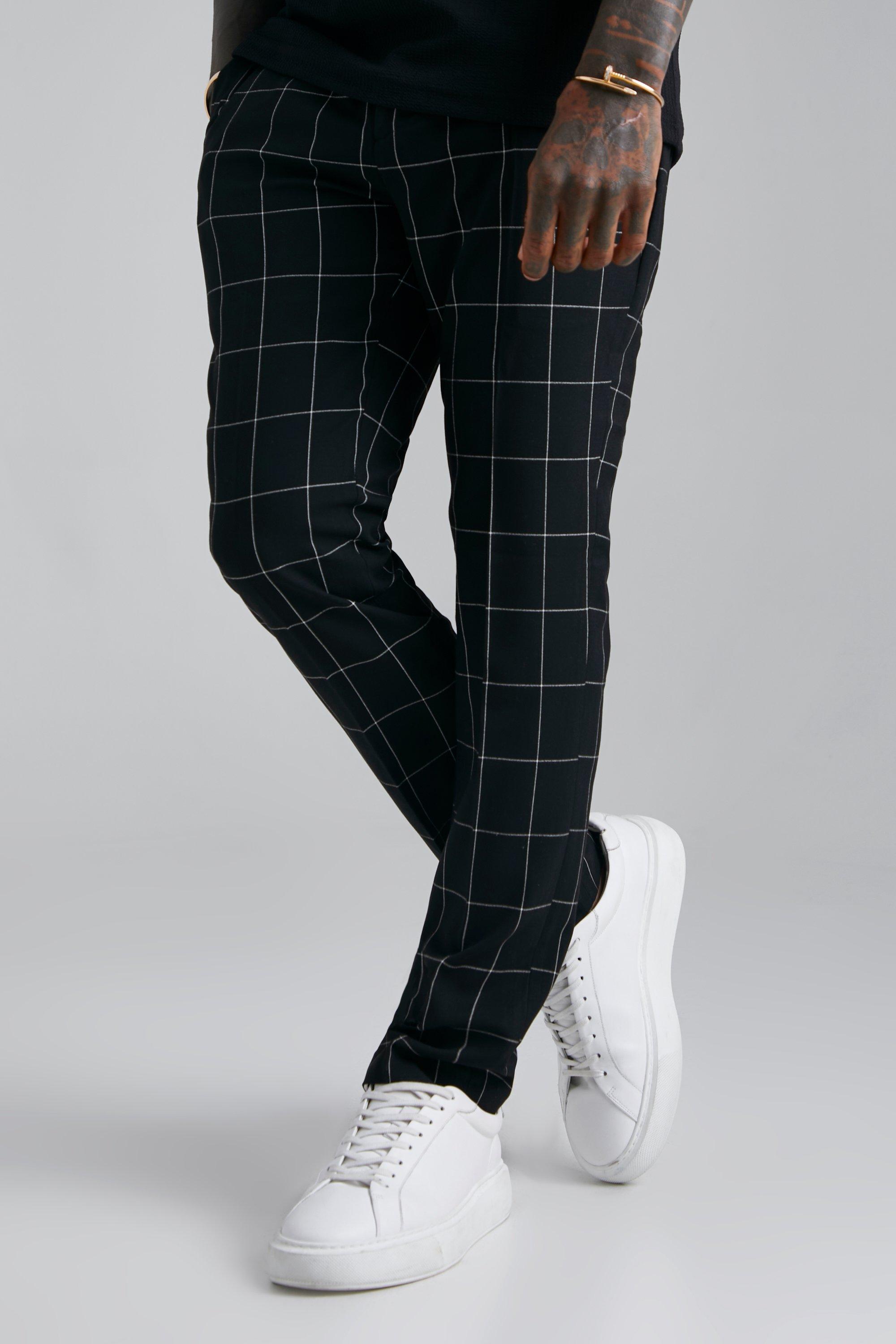 Skinny Windowpane Plaid Tailored Pants | boohooMAN USA