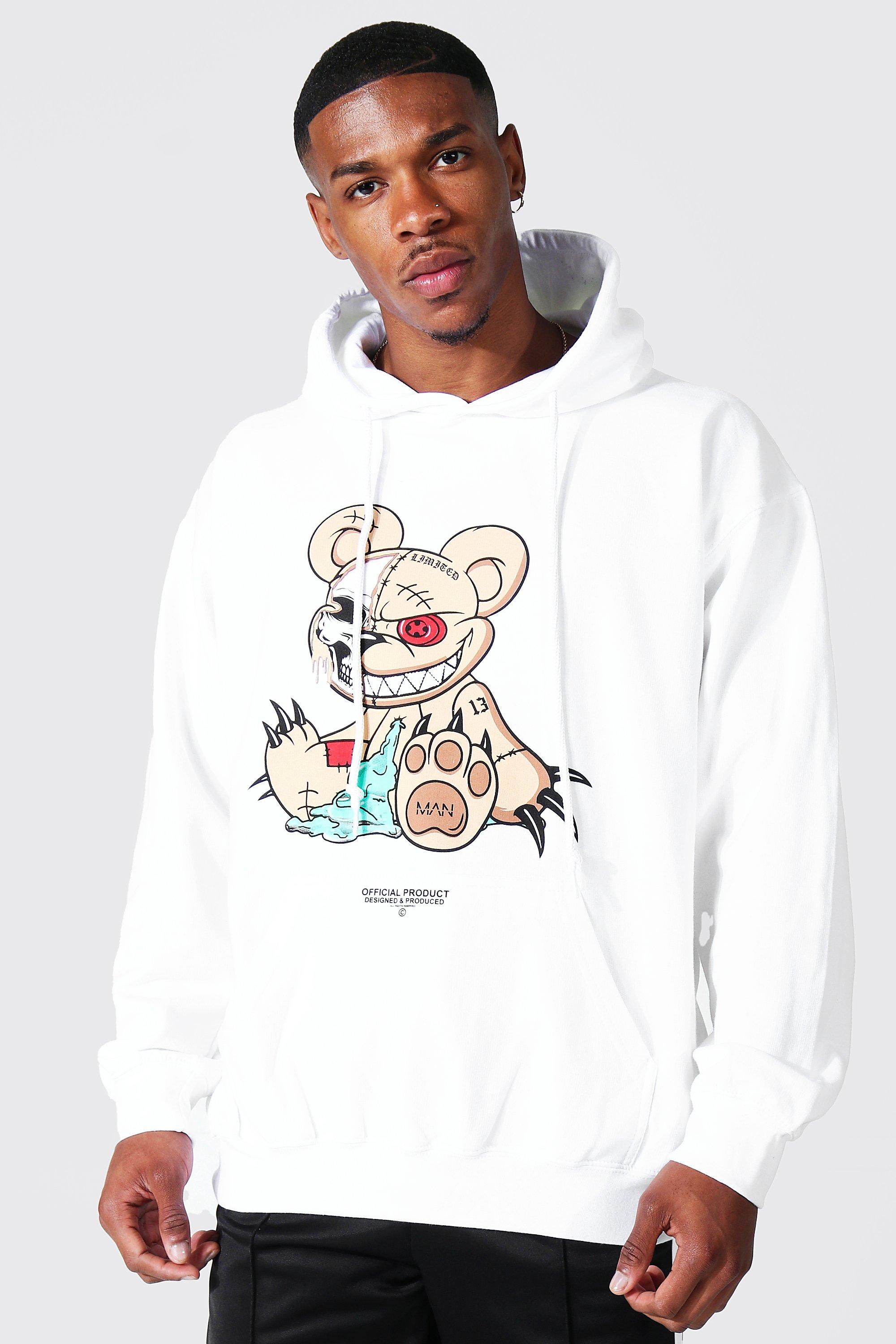 Oversized Evil Teddy Graphic Hoodie boohooMAN USA