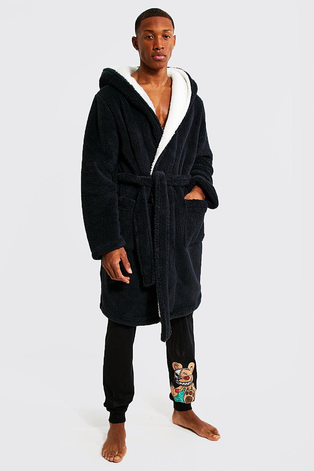 Mens borg lined hot sale dressing gown