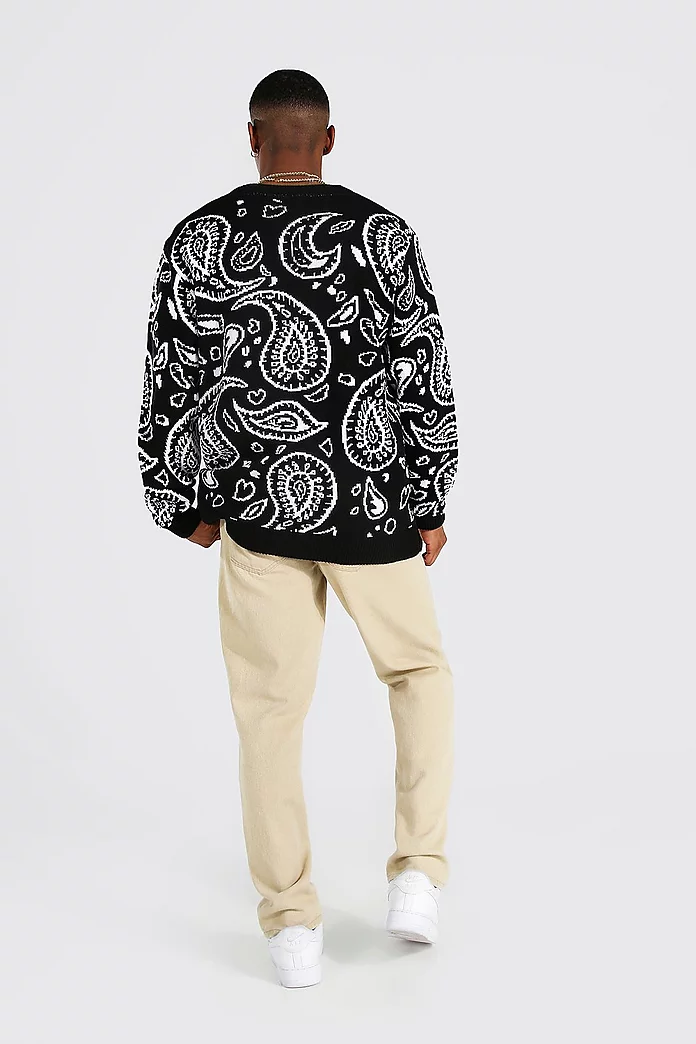 Bandana Knitted Cardigan | boohooMAN USA Bandana Knitted Cardigan | boohooMAN USA