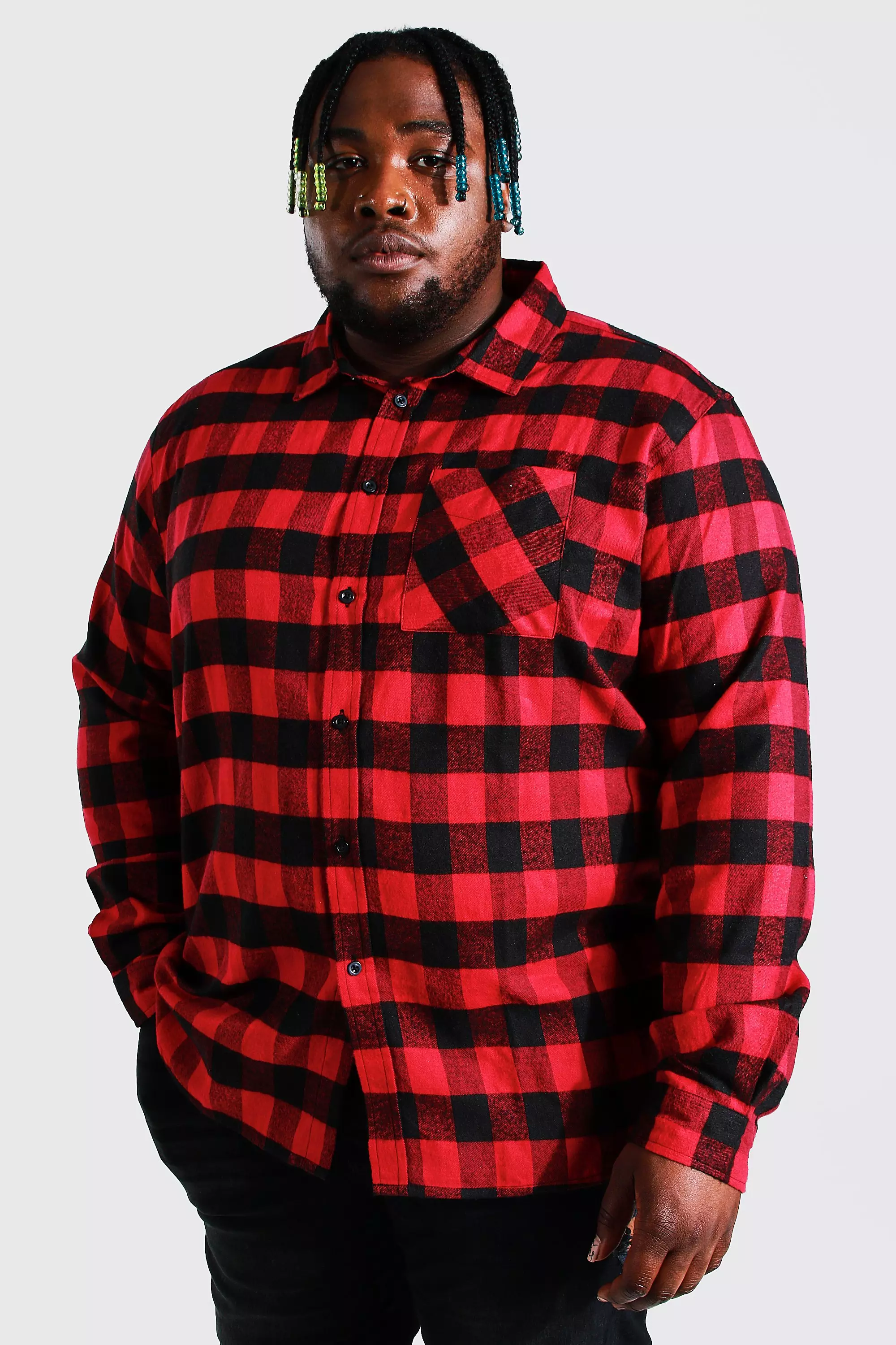 Red Plus Long Sleeve Flannel Buffalo Check Shirt