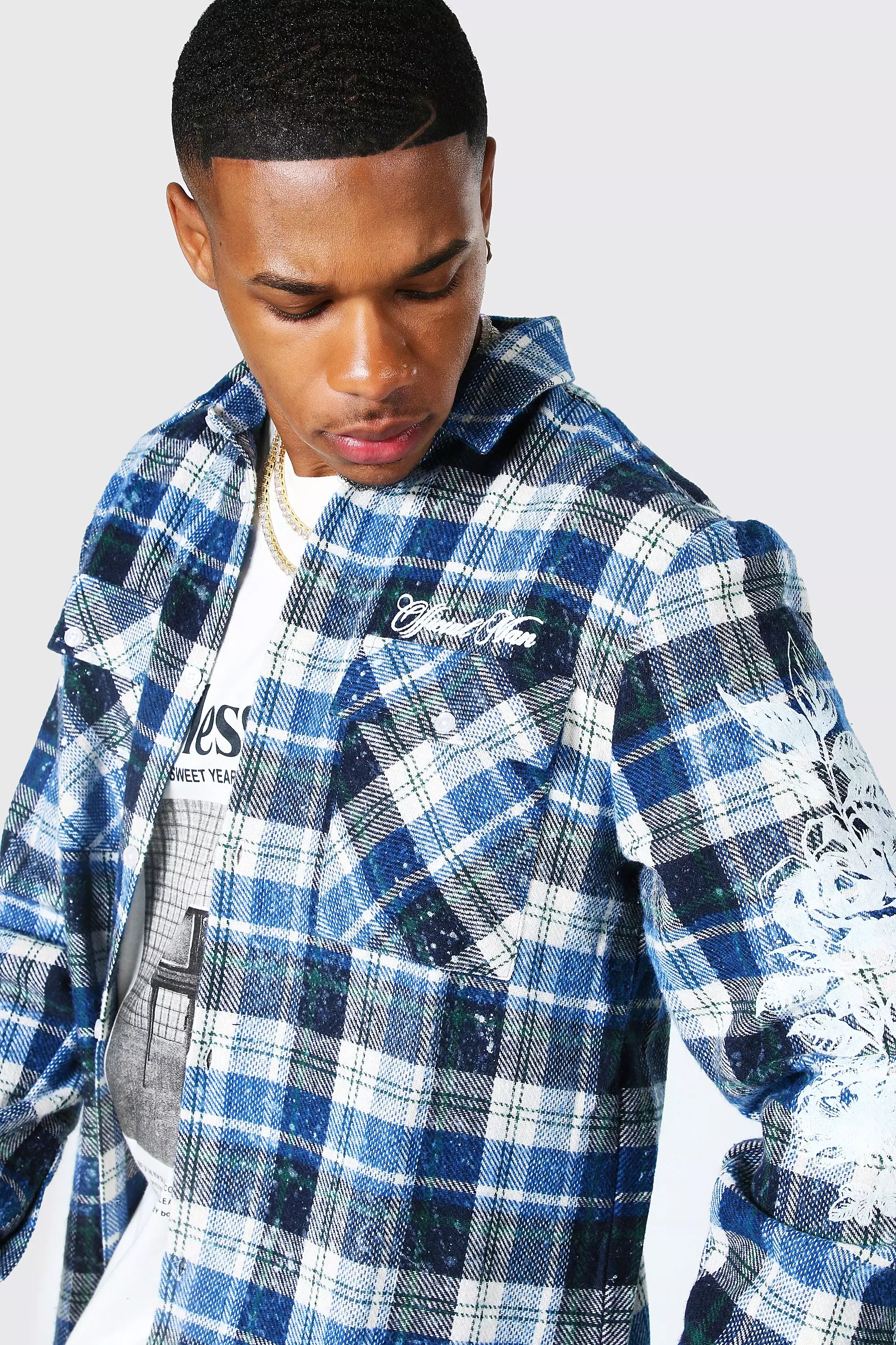 Heartless Rhinestone Check Shirt | boohooMAN UK