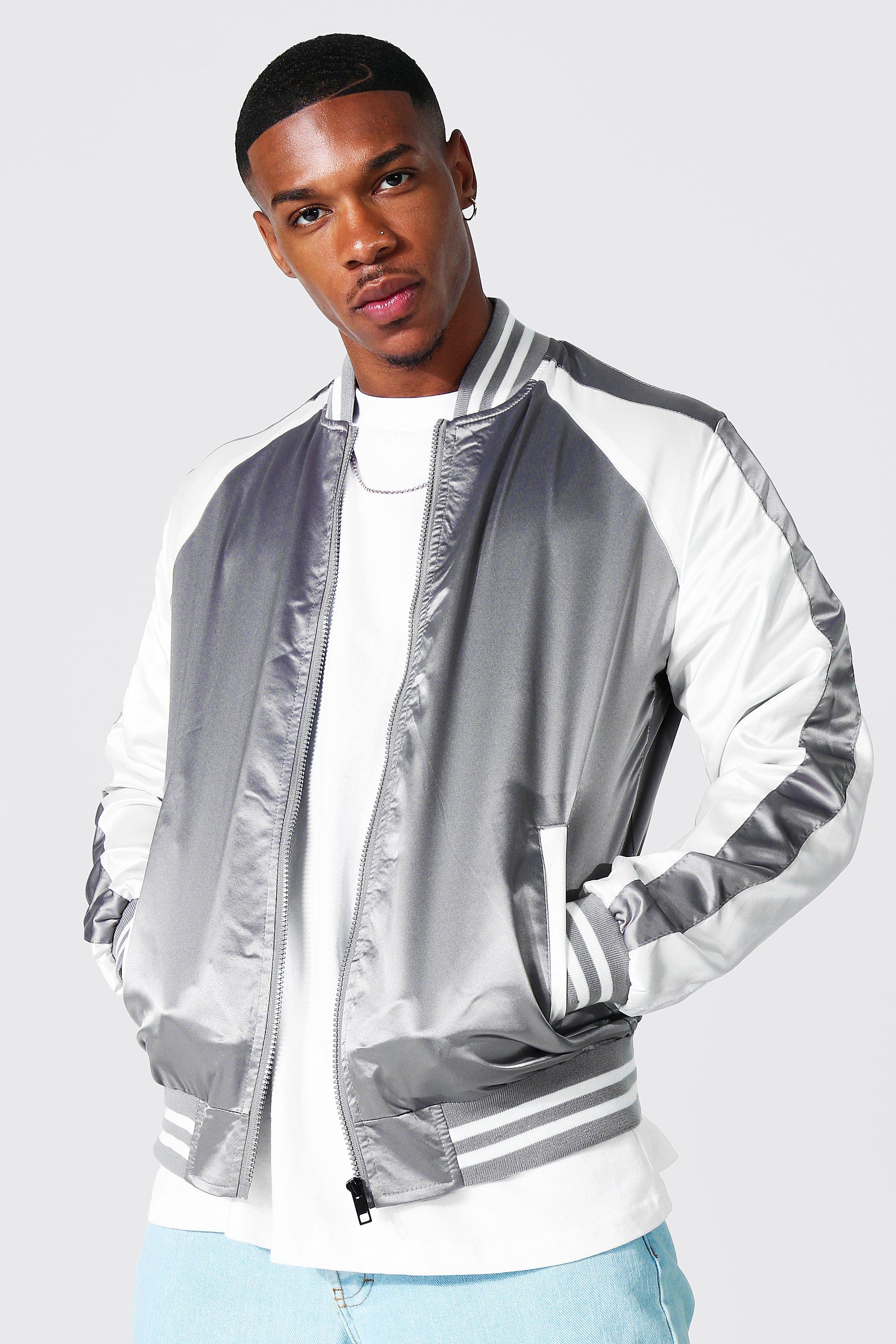 Satin Bomber With Back Embroidery | boohooMAN USA