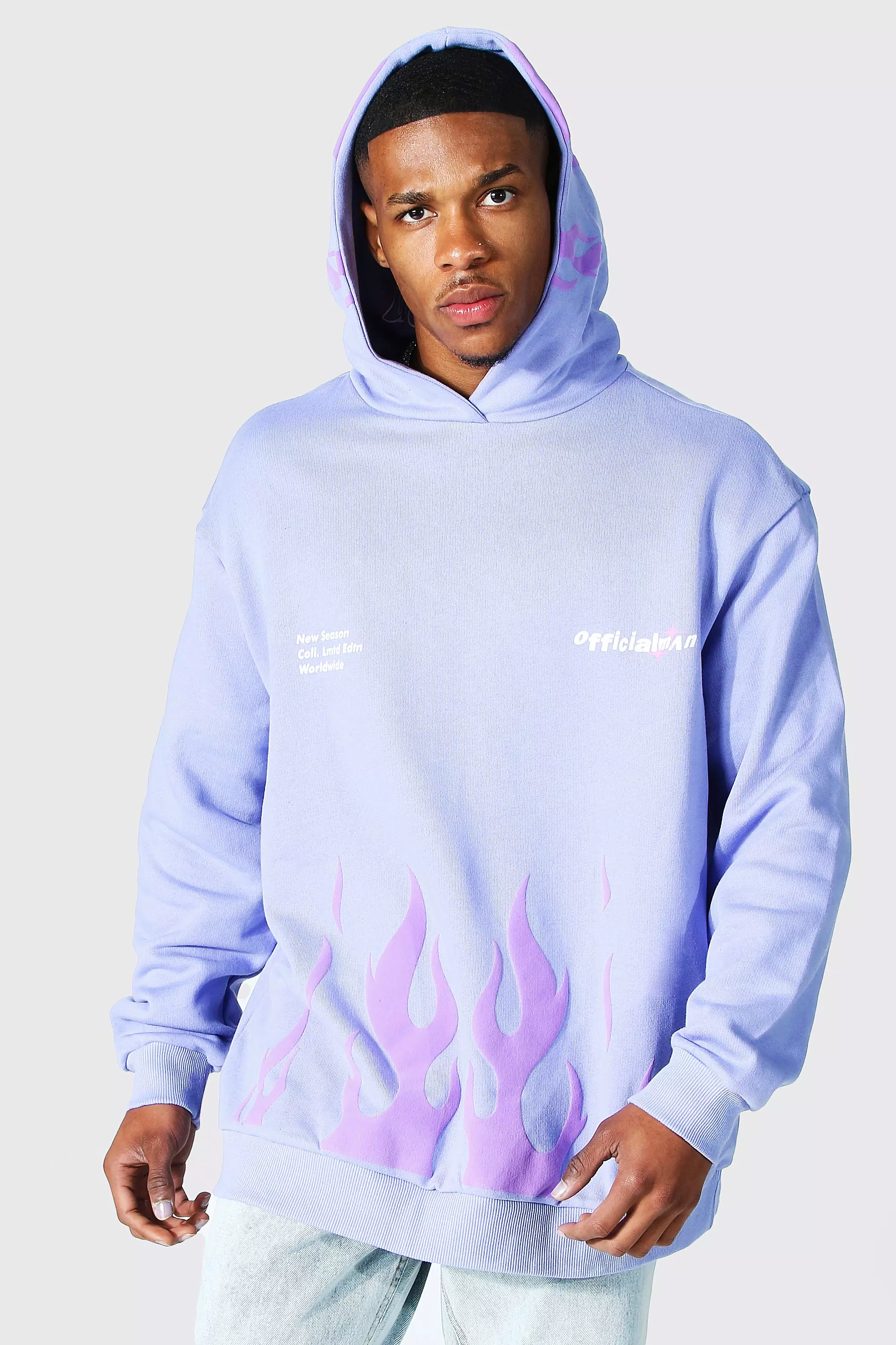 Oversized Flame Print Hoodie boohooMAN USA