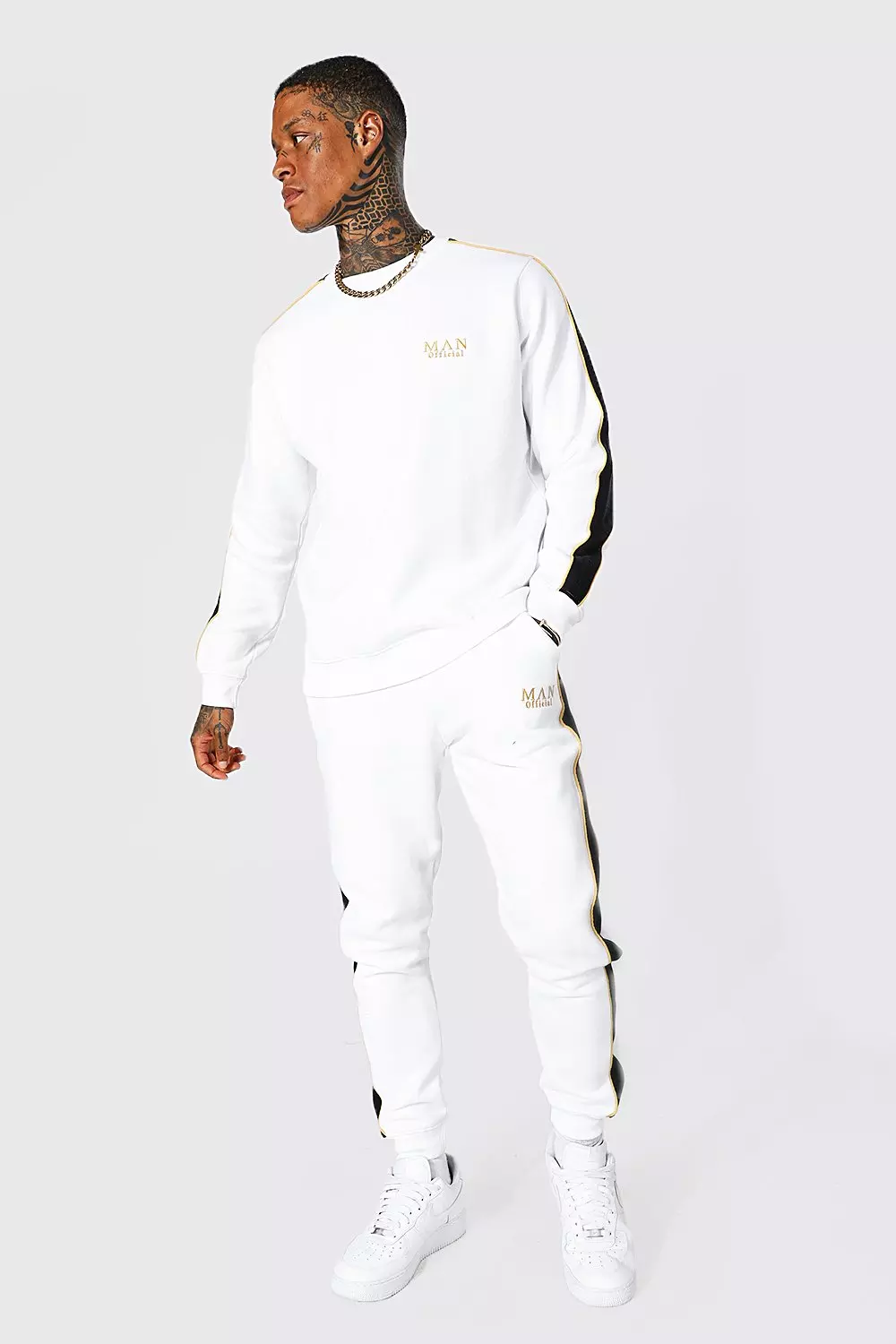 Man Gold Side Panel Sweatshirt Tracksuit boohooMAN UK