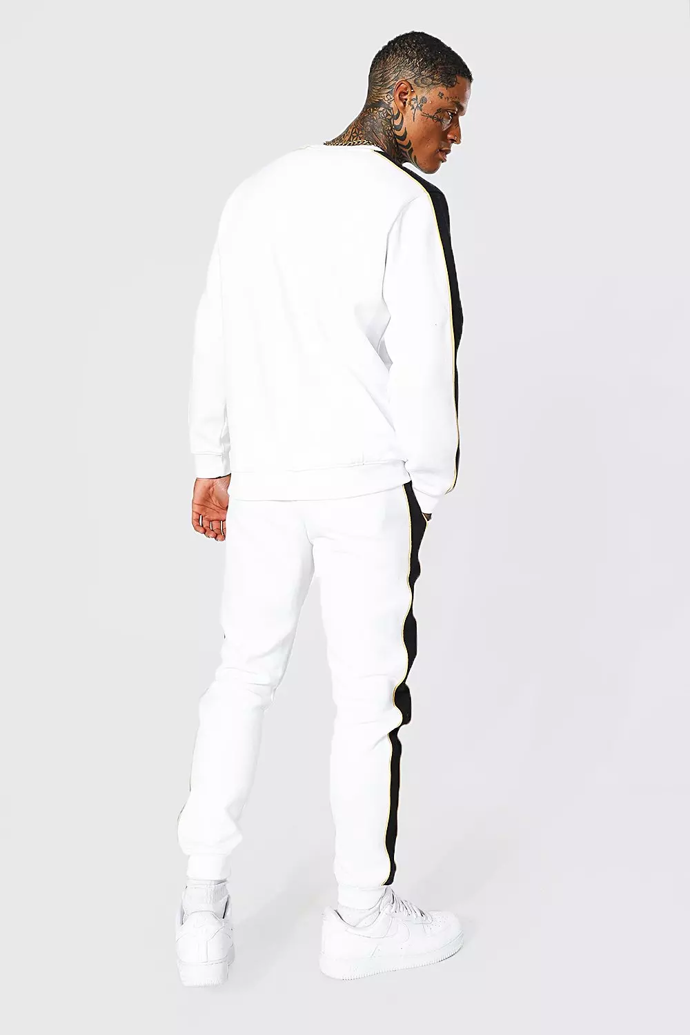 Man Gold Side Panel Sweatshirt Tracksuit boohooMAN UK