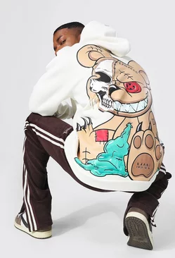 Oversized Ofcl Man Teddy Graphic Hoodie Ecru