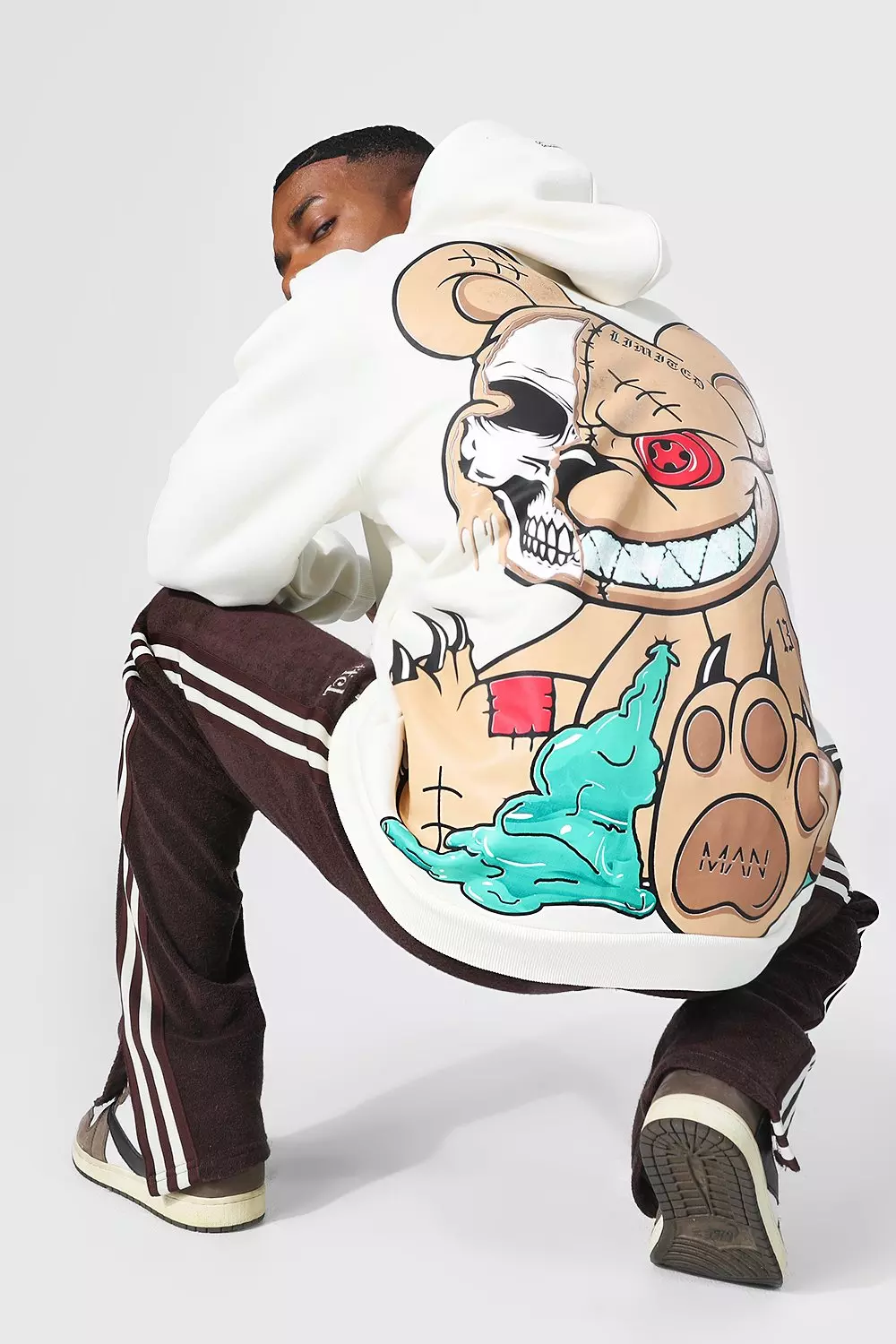 Ecru White Oversized Ofcl Man Teddy Graphic Hoodie