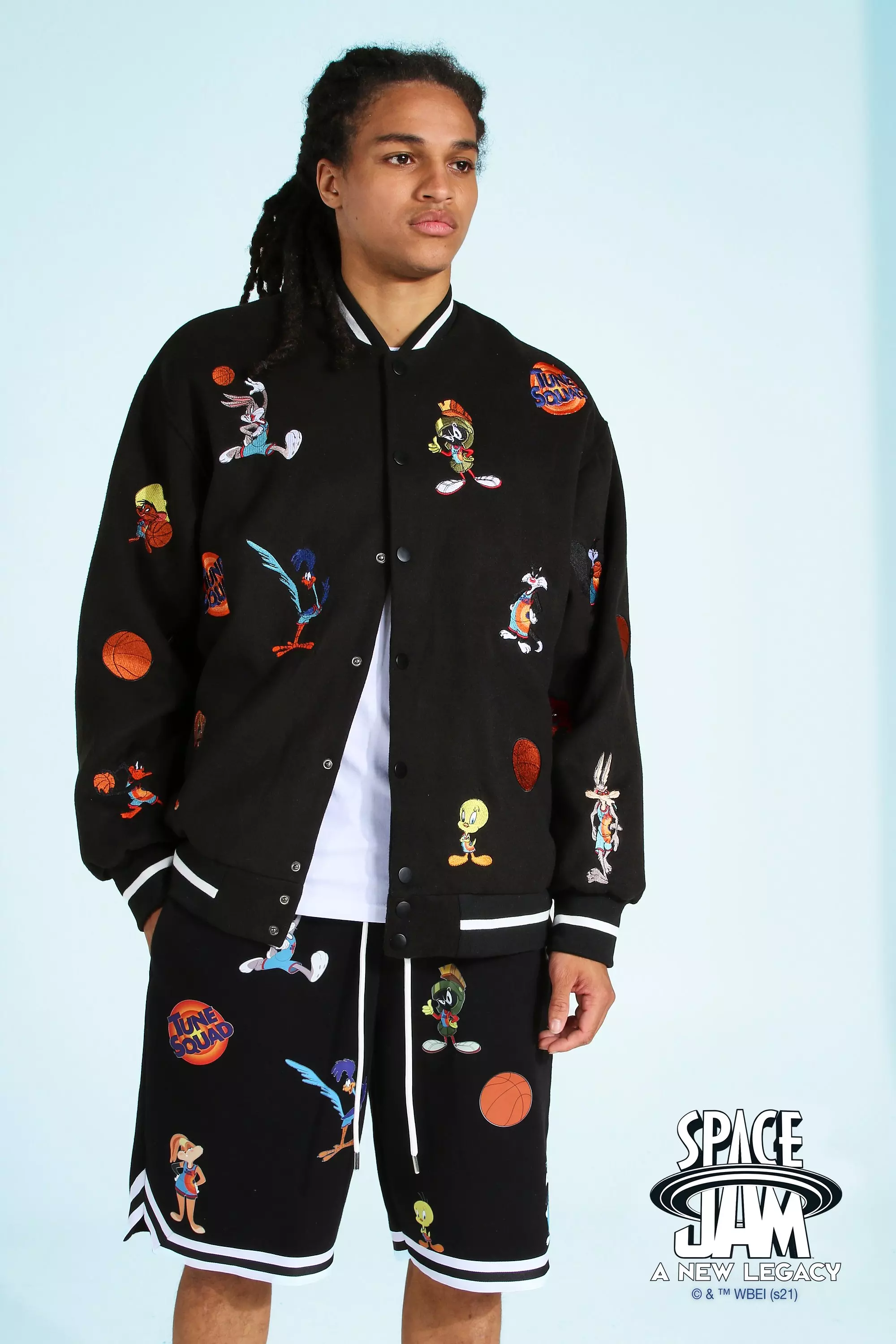 Oversized Space Jam Badge License Bomber boohooMAN