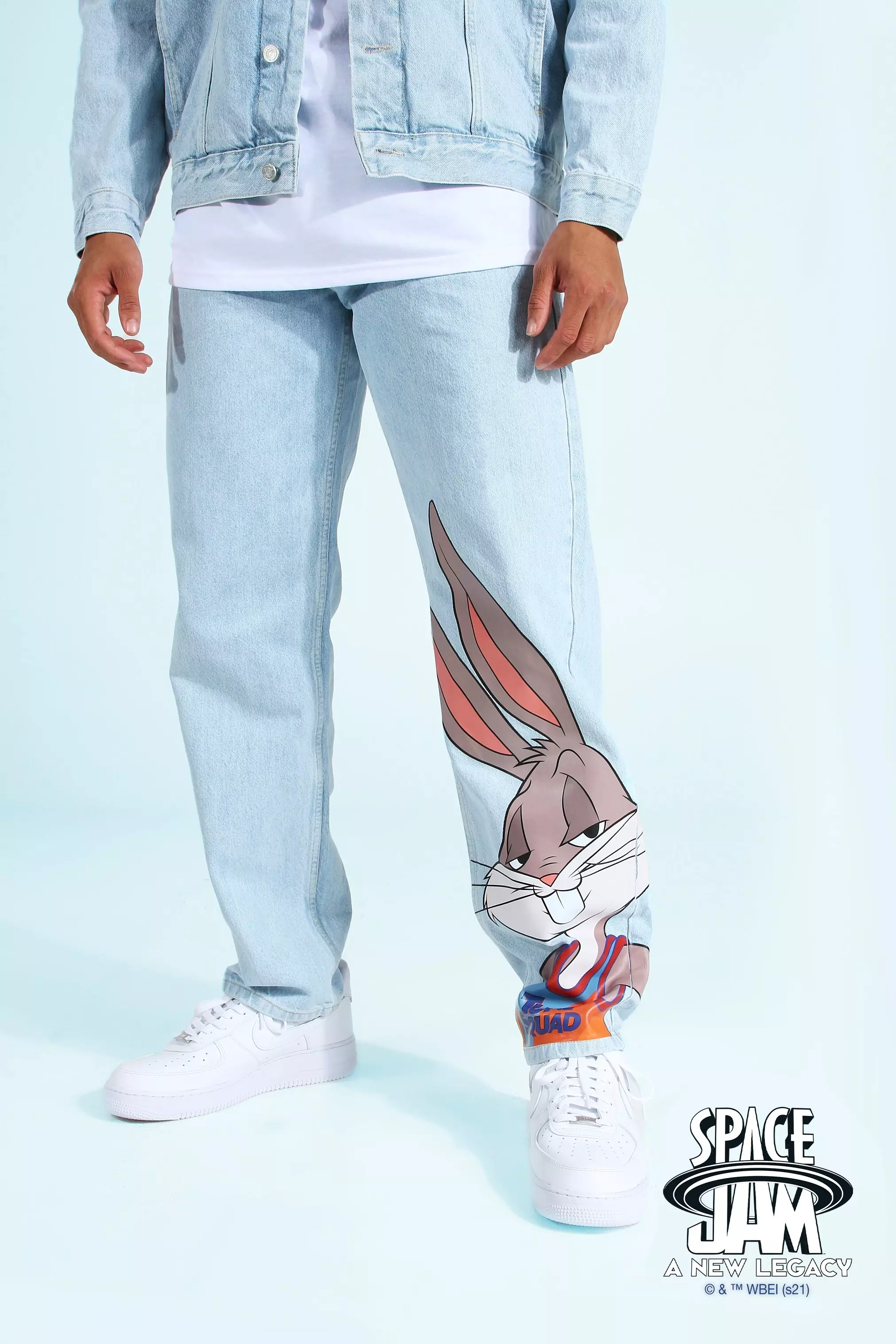 Lockere Space Jam Jeans mit Bugs-Print, Ice blue alternatives Bild