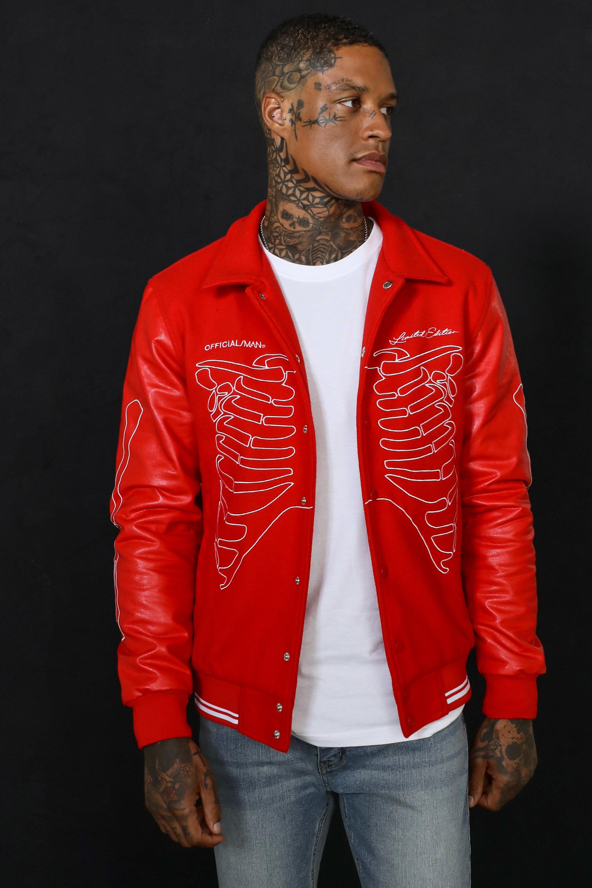 Skeleton Collar Varsity Bomber | boohooMAN USA