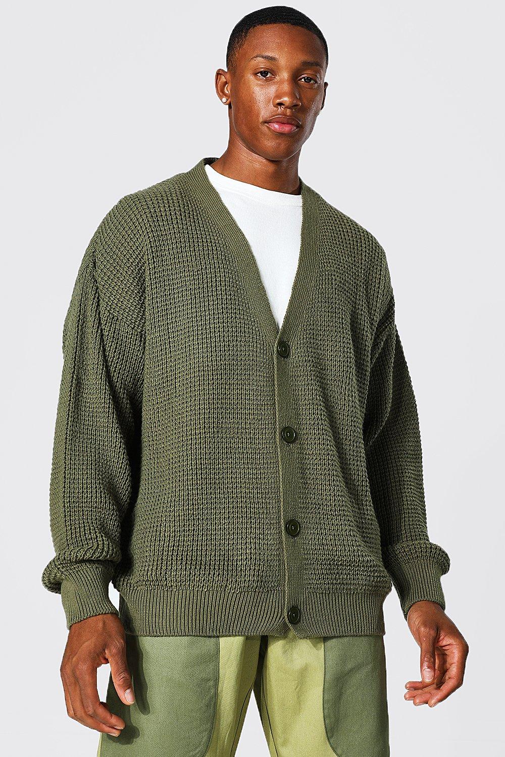 Oversized Waffle Stitch Cardigan | boohooMAN USA