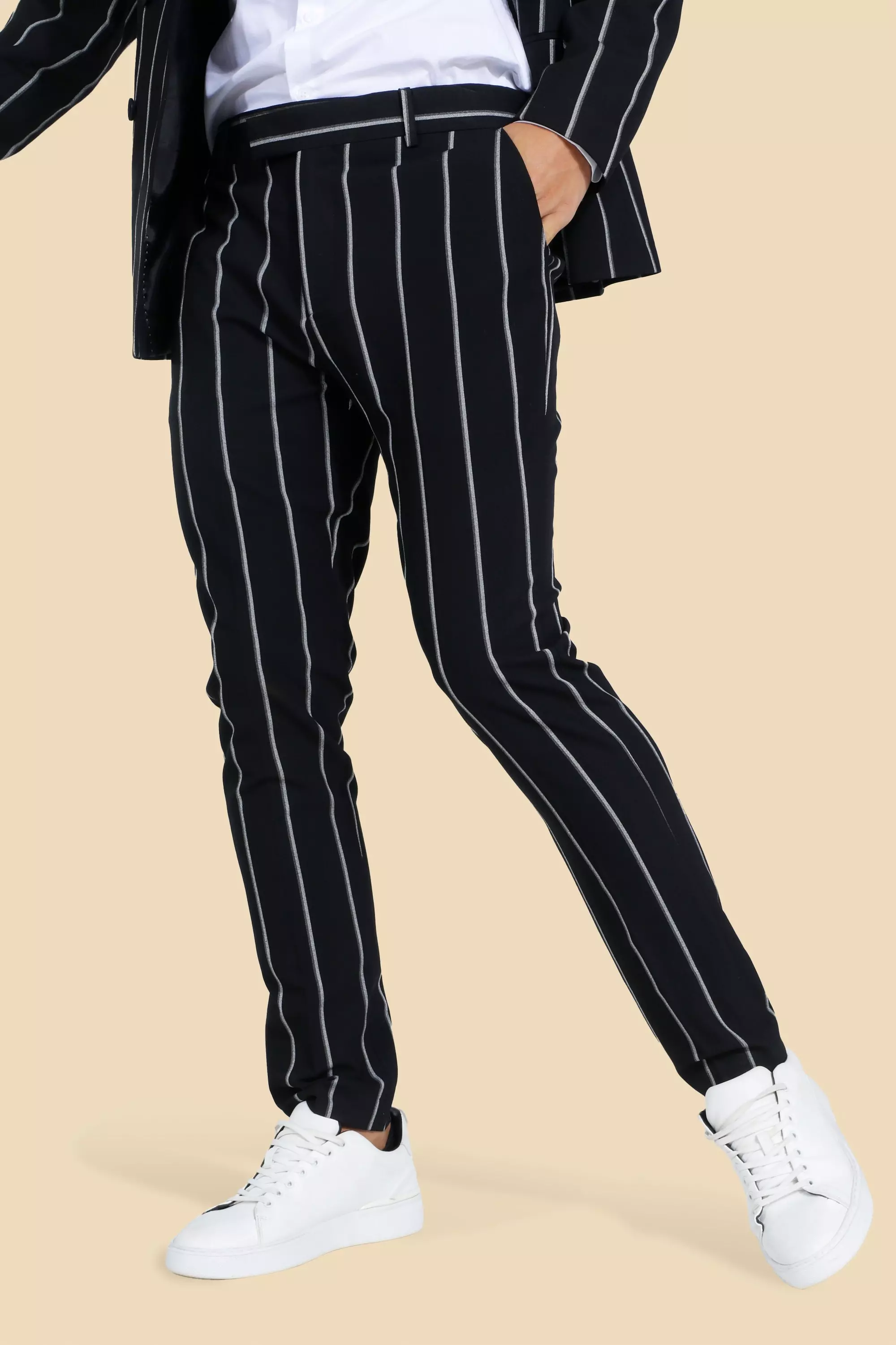 Mitchell - Black Pinstripe - Pin Stripe Suit Pants Ultra Slim, Suits