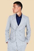 Grey Double Breasted Skinny Pinstripe Suit Jacket