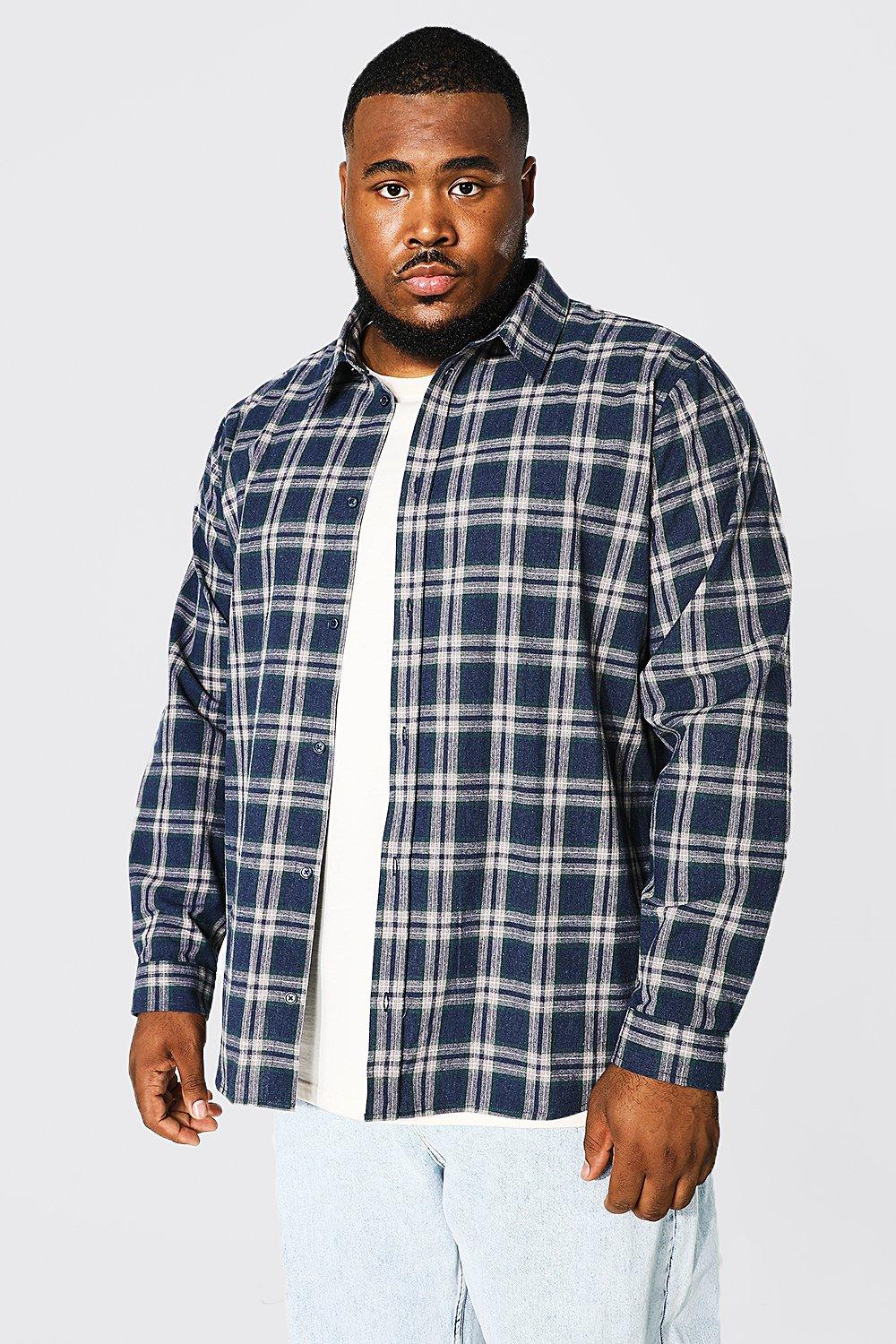 Plus Long Sleeve Flannel Shirt | boohooMAN USA