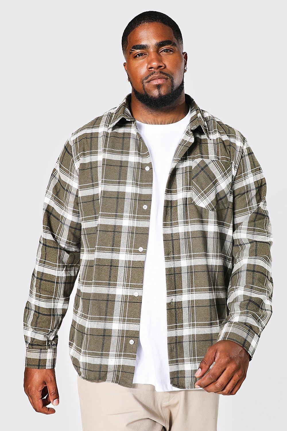 boohooMAN Long Sleeve Longline Flannel Shirt - Green - Size XS