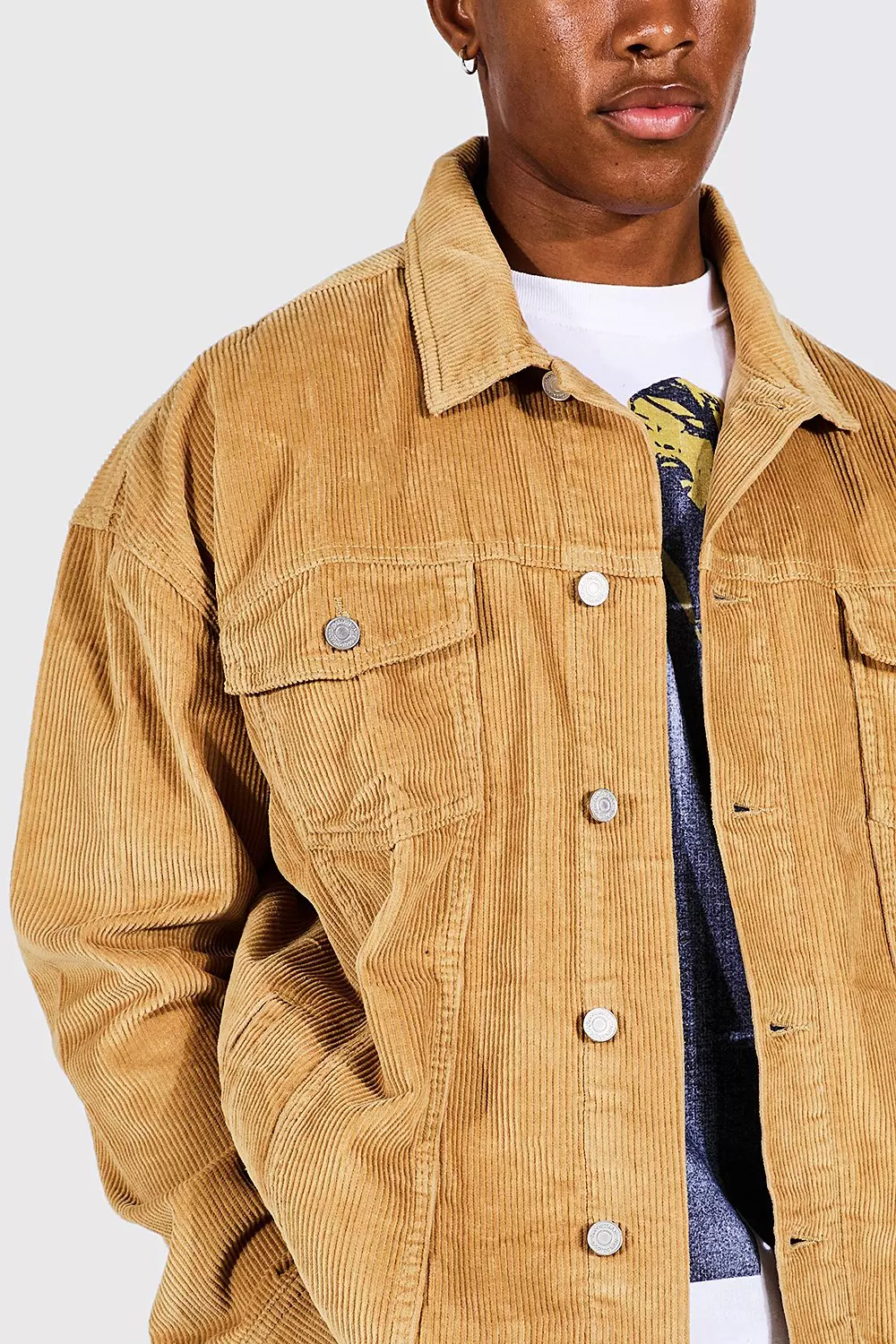 Oversized Cord Trucker Jacket boohooMAN USA