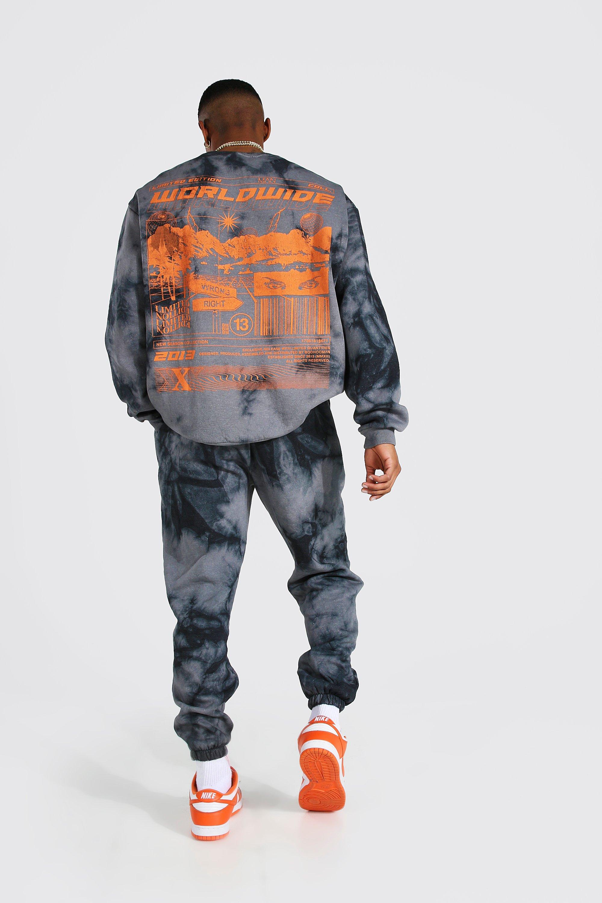 Oversized Back Print Tie Dye Sweat Tracksuit