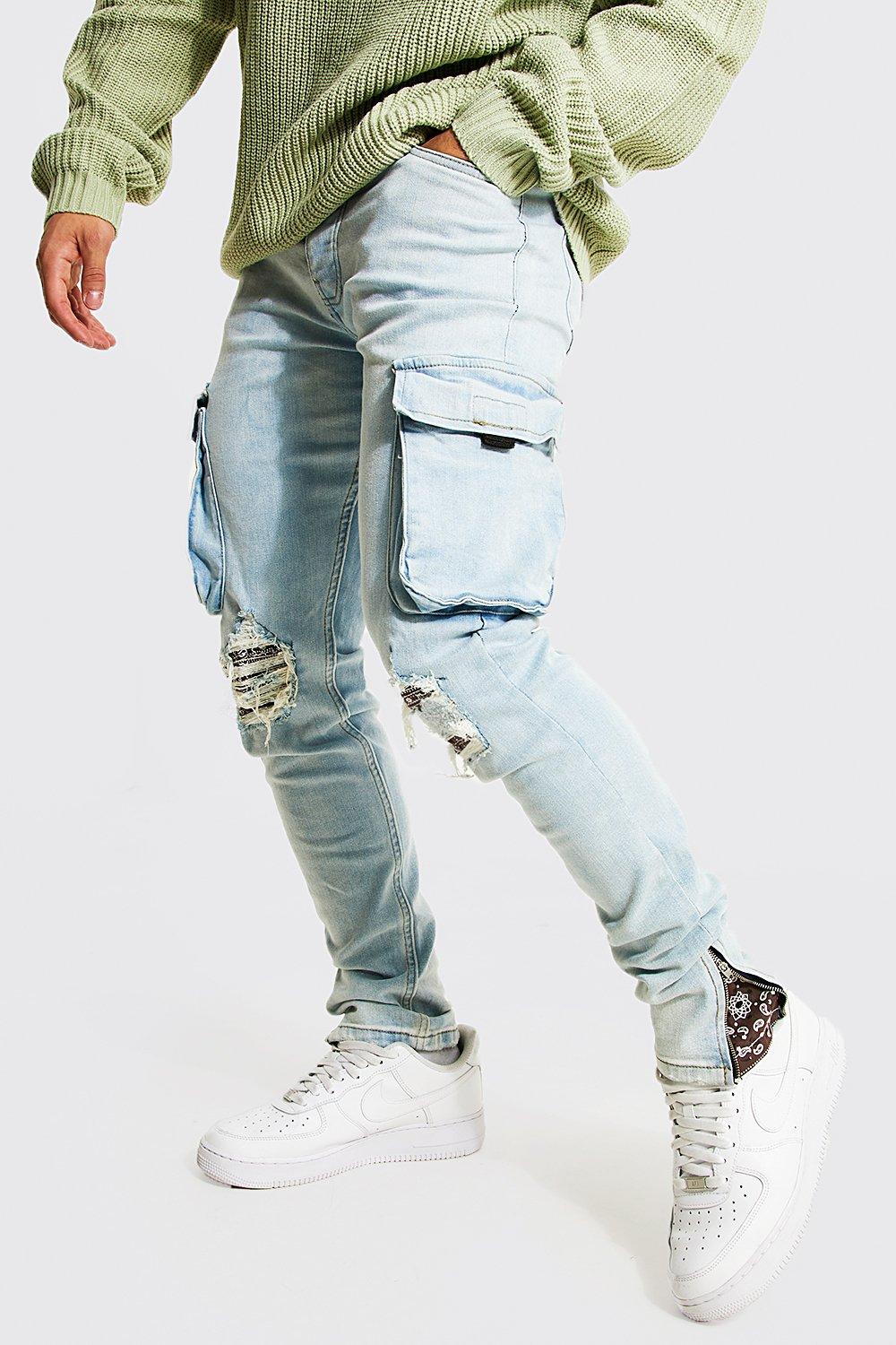 Skinny Stretch Rip & Repair Cargo Jeans