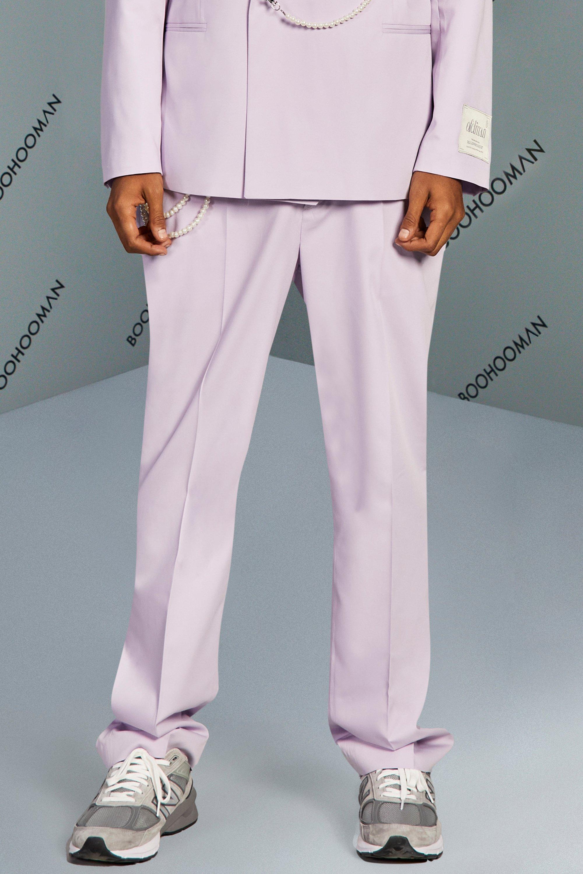 Lilac Relaxed Fit Suit Trouser With Chain