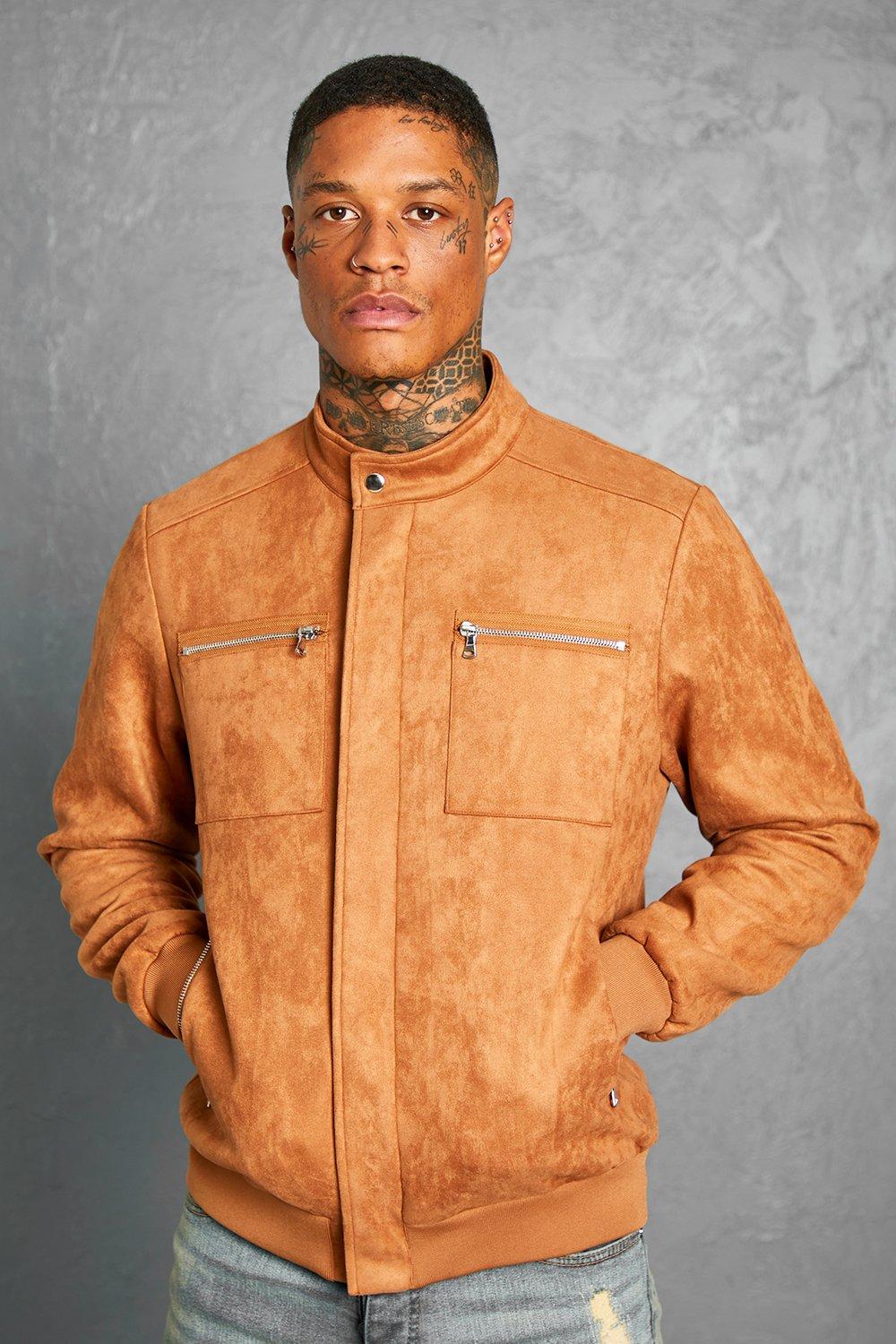 Suede Funnel Fastened Jacket boohooMAN UK