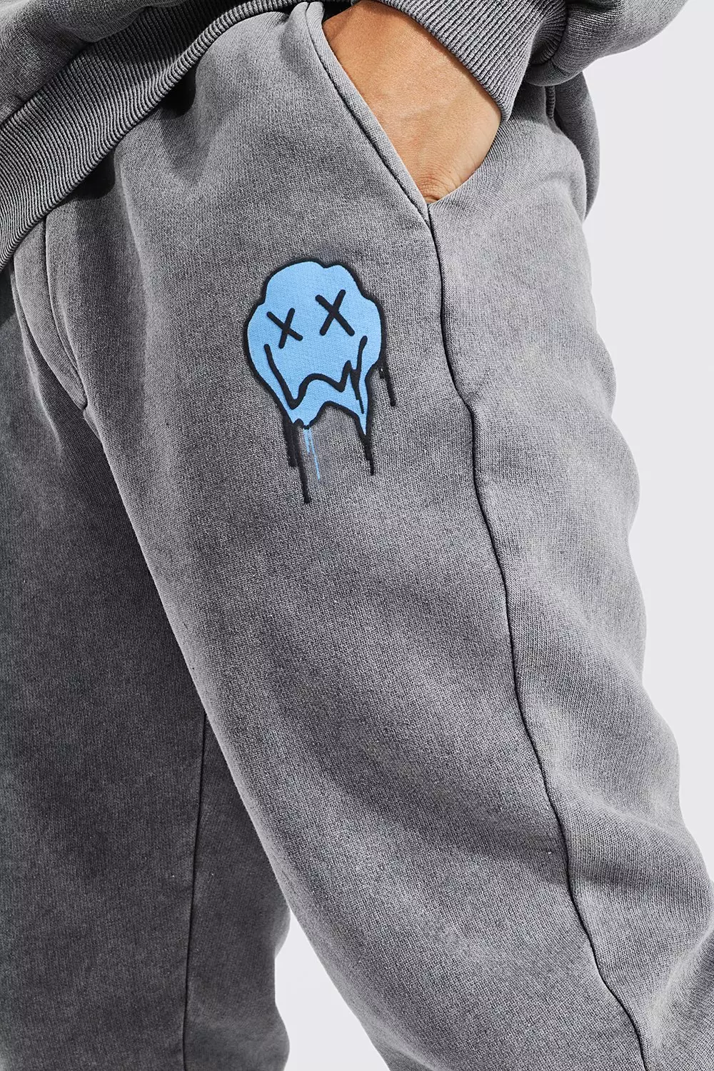 Charcoal Loose Acid Wash Drip Face Sweater Tracksuit alternative image
