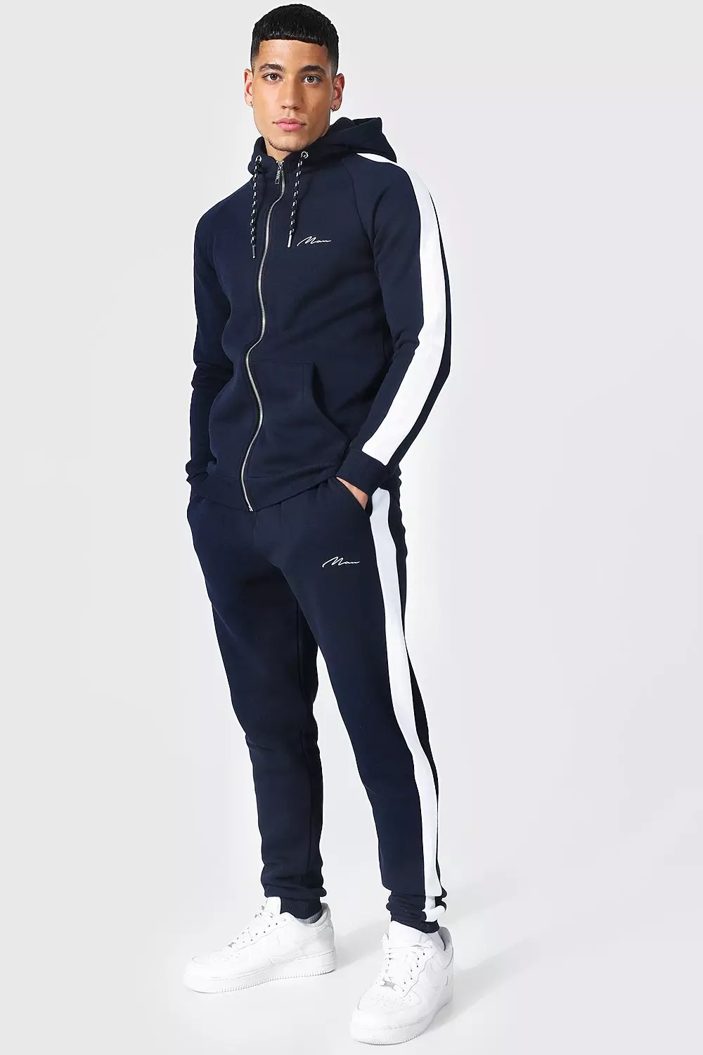 Man Muscle Fit Tracksuit With Side Panels boohooMAN