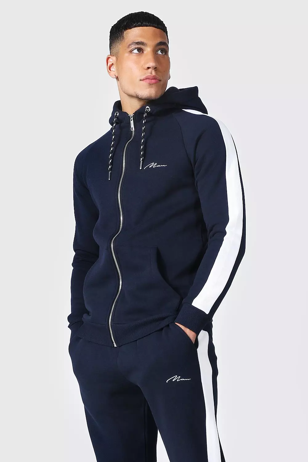 Man Muscle Fit Tracksuit With Side Panels boohooMAN USA