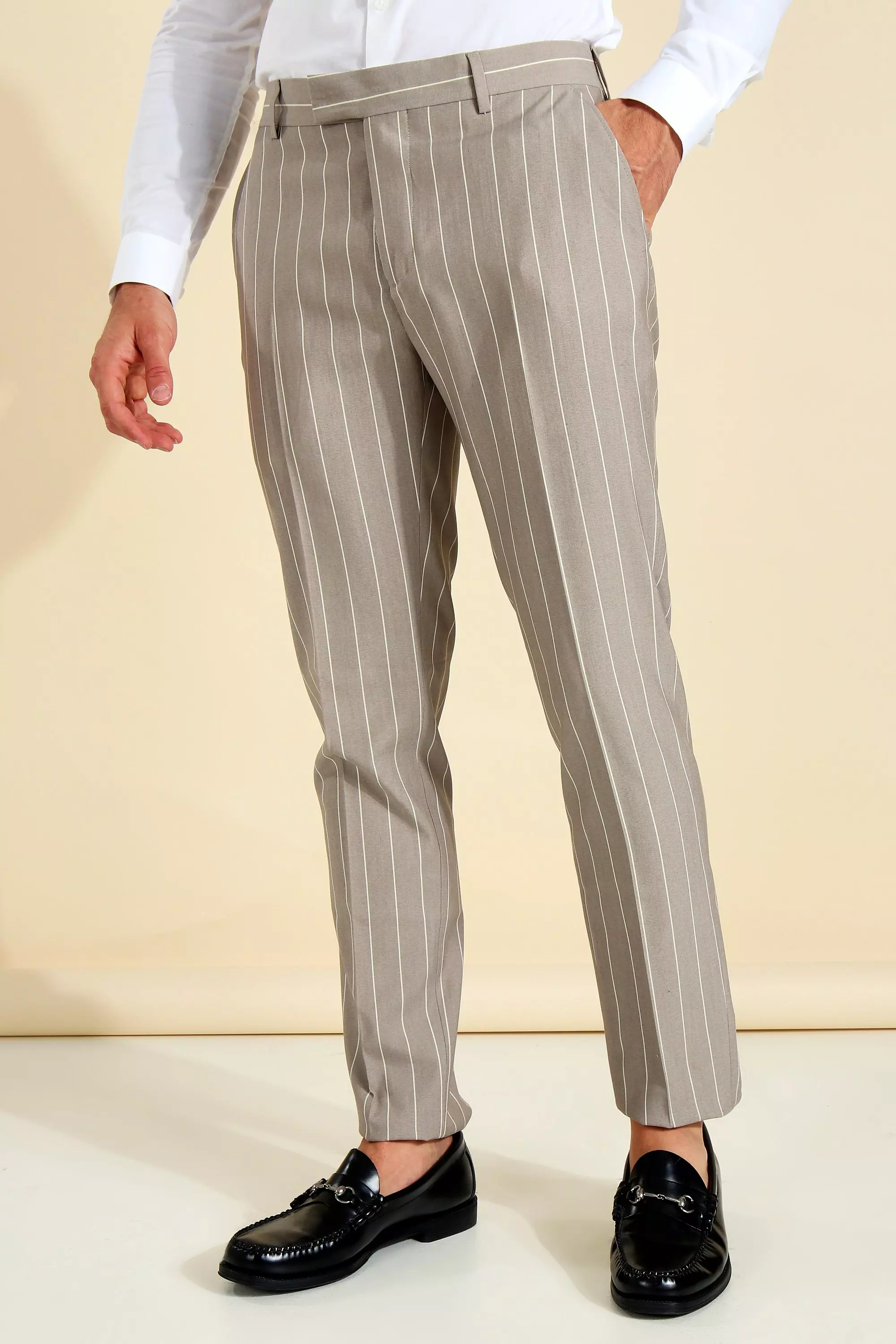 Skinny Pinstripe Tailored Pants boohooMAN USA